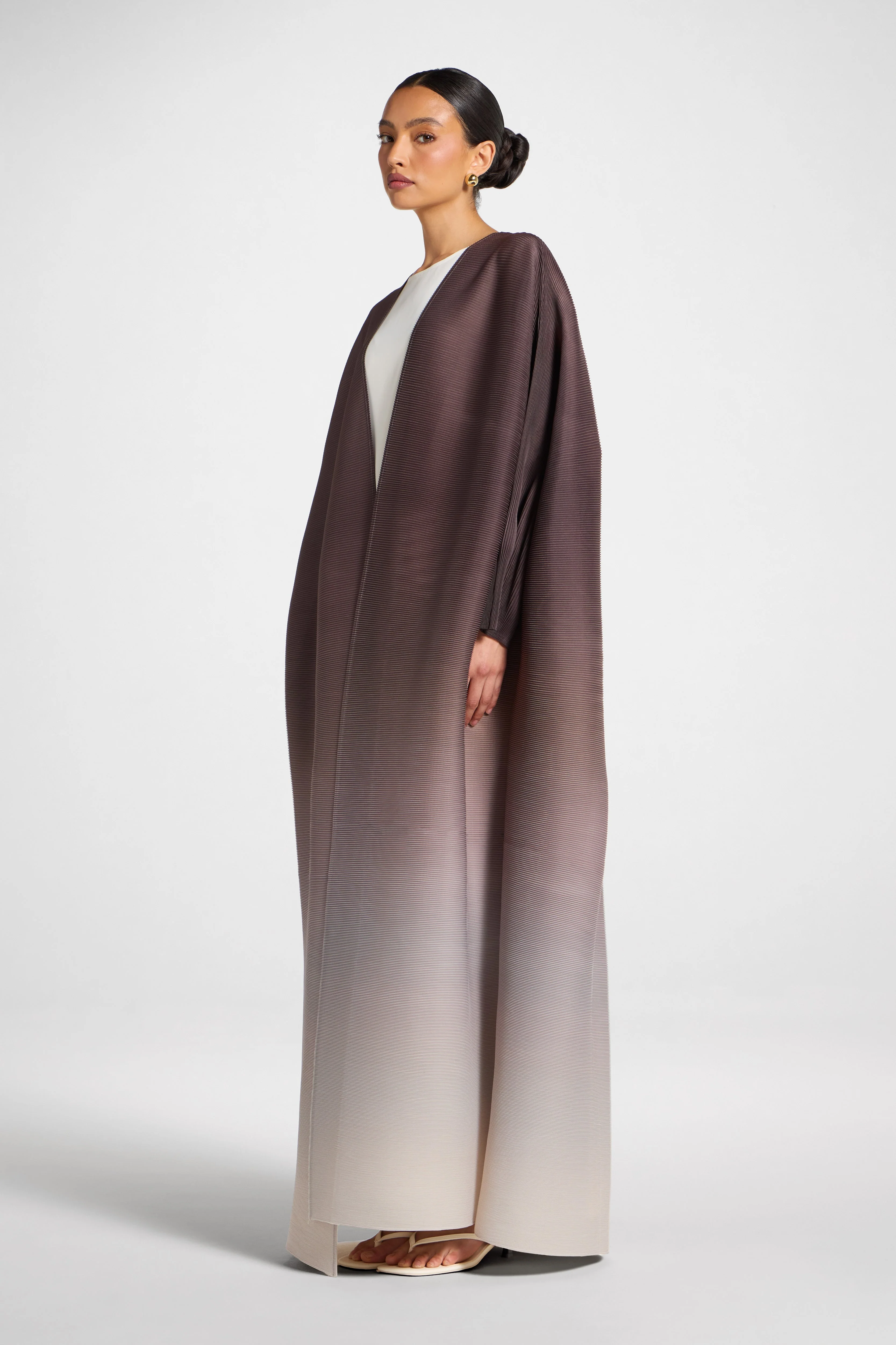 Ombre Pleated Open Abaya - Java Pink - Image 4