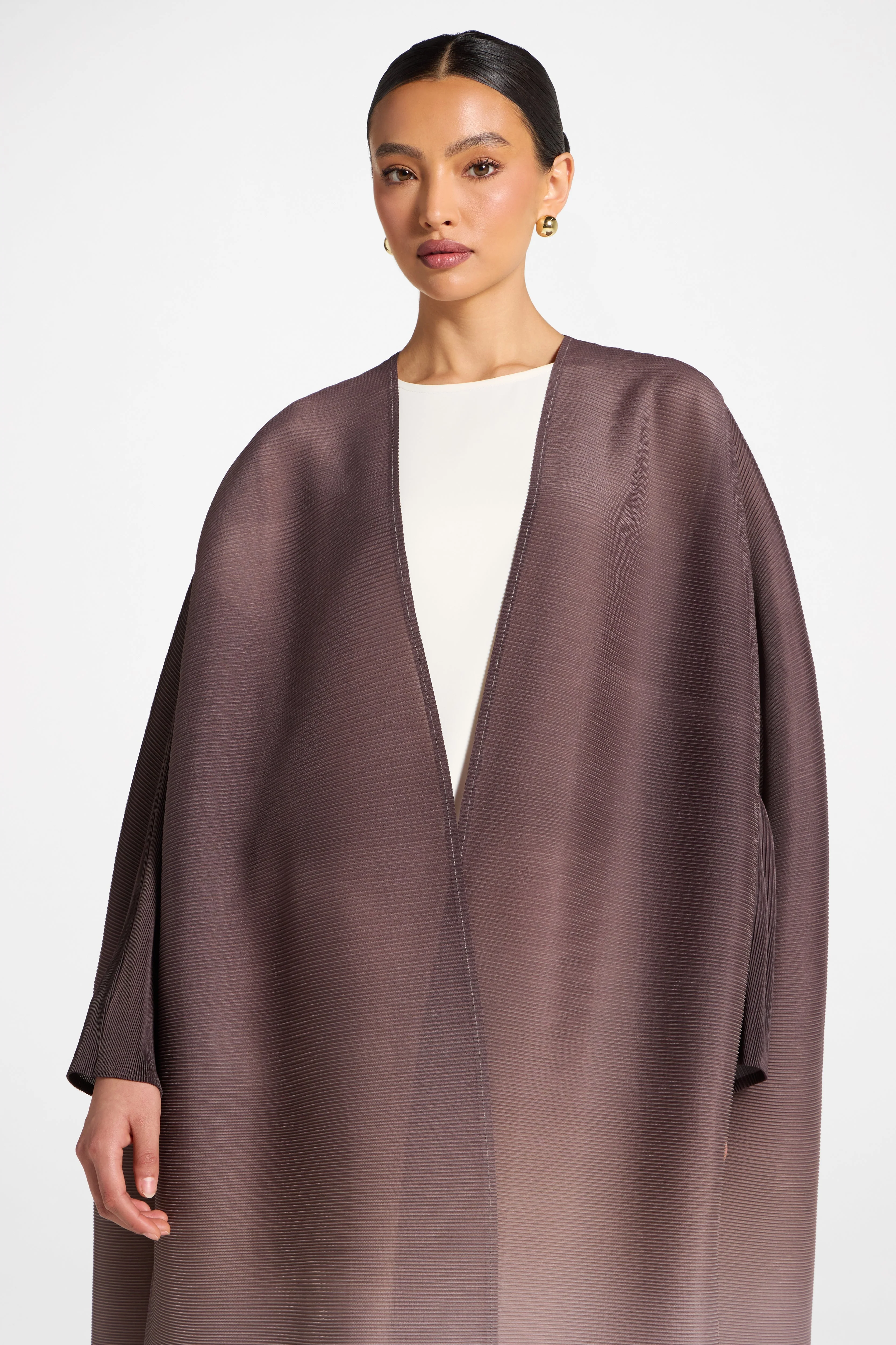 Ombre Pleated Open Abaya - Java Pink - Image 5