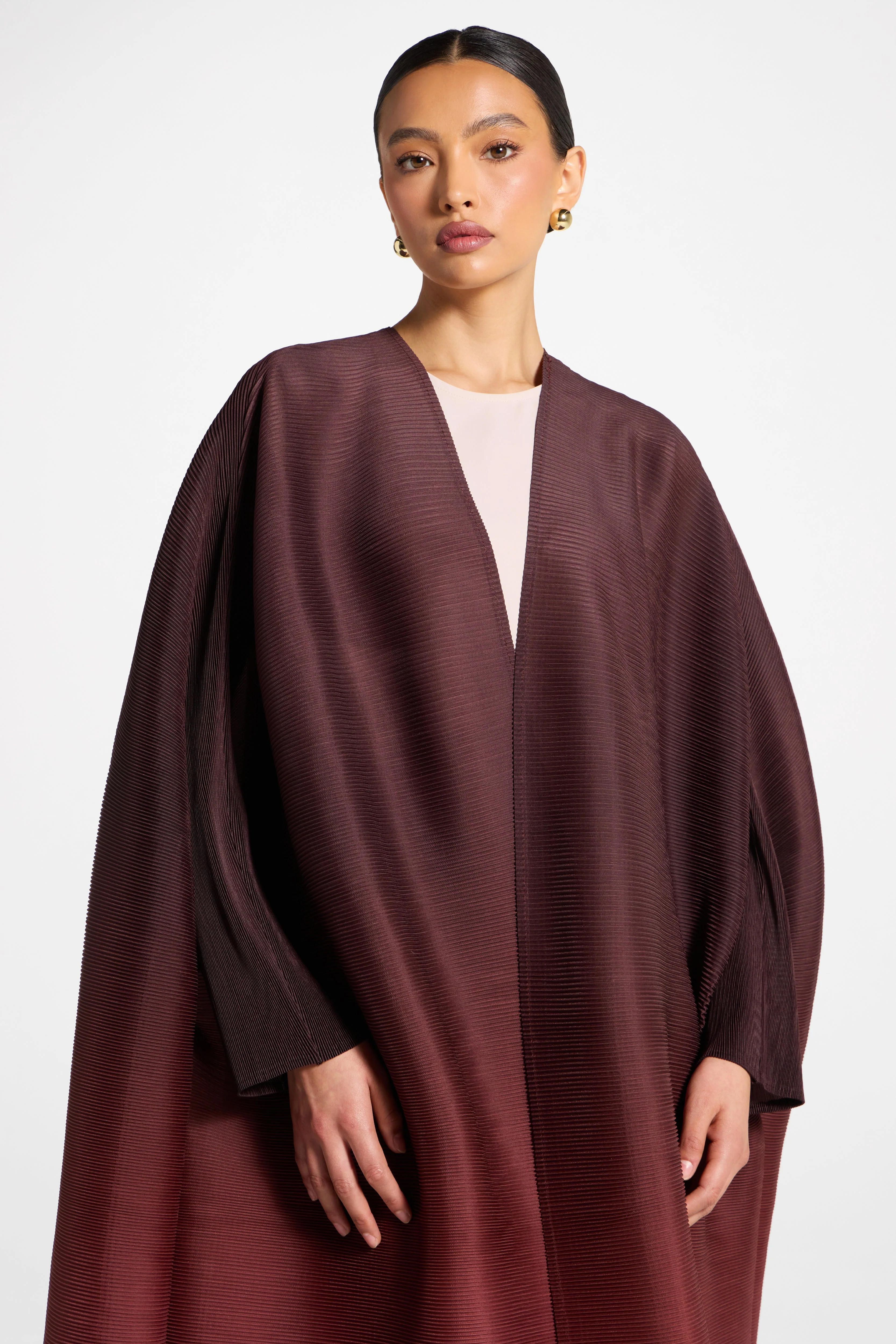 Ombre Pleated Open Abaya - Mocha Rose - Image 3