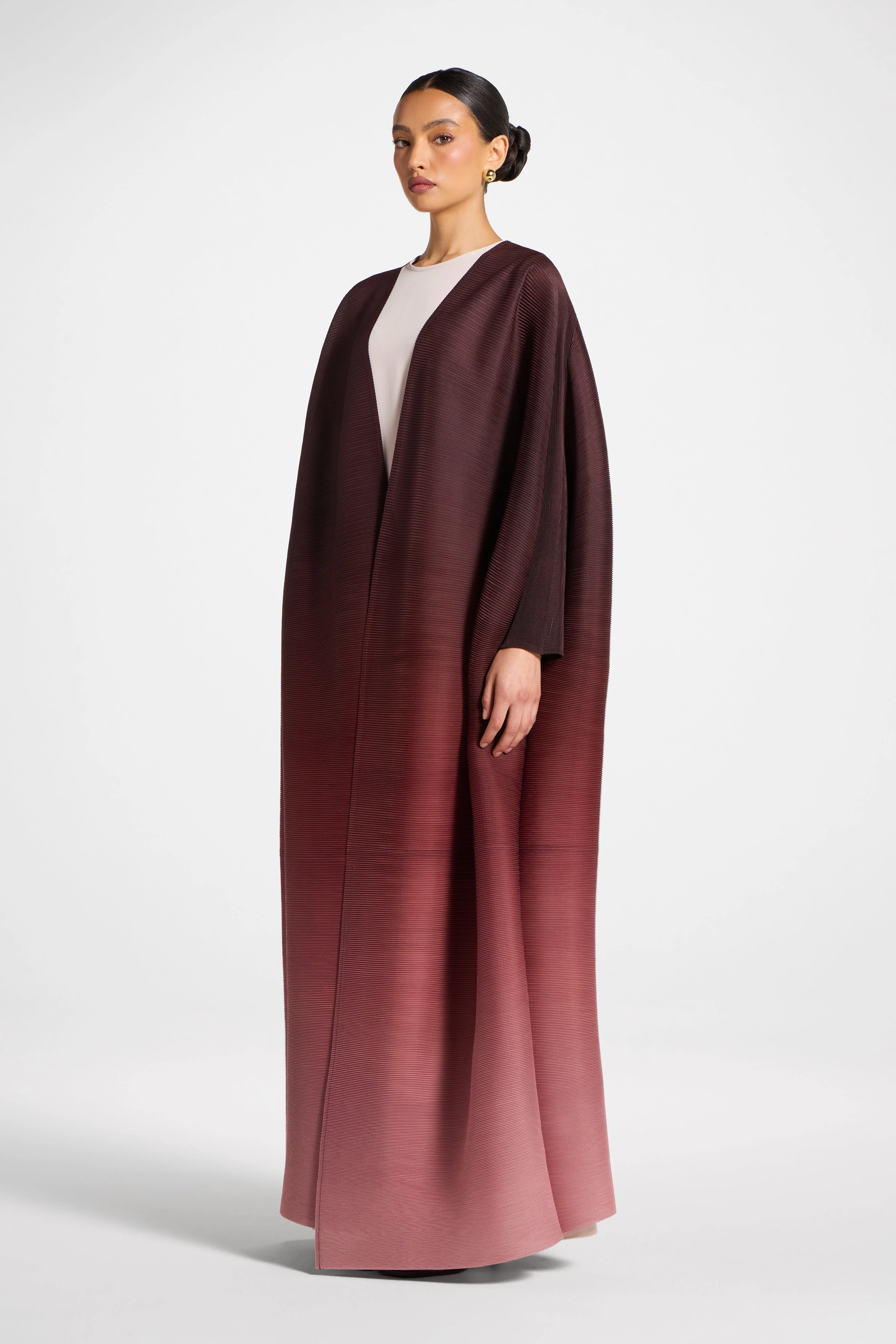 Ombre Pleated Open Abaya - Mocha Rose - Image 4