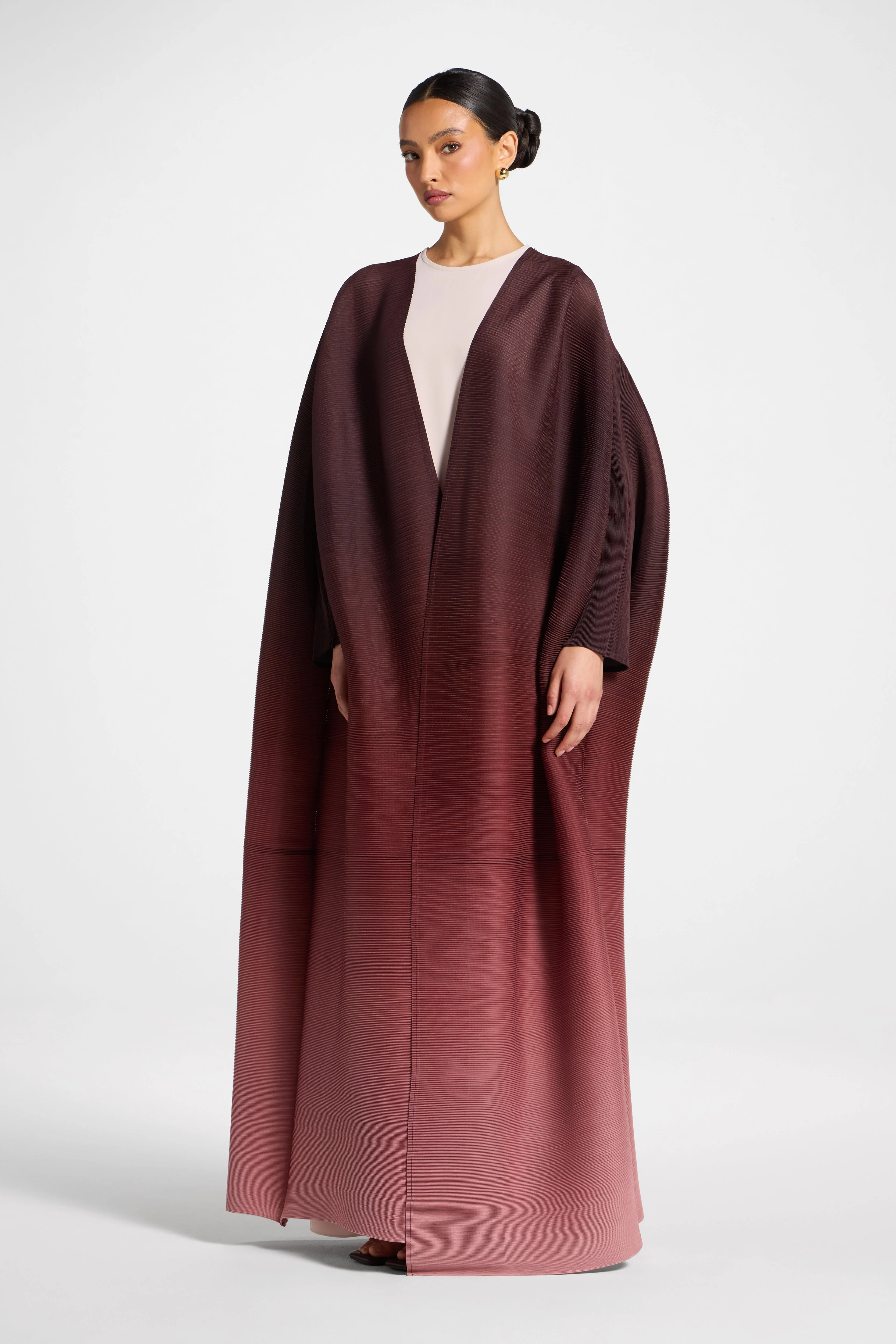Ombre Pleated Open Abaya - Mocha Rose - Image 5