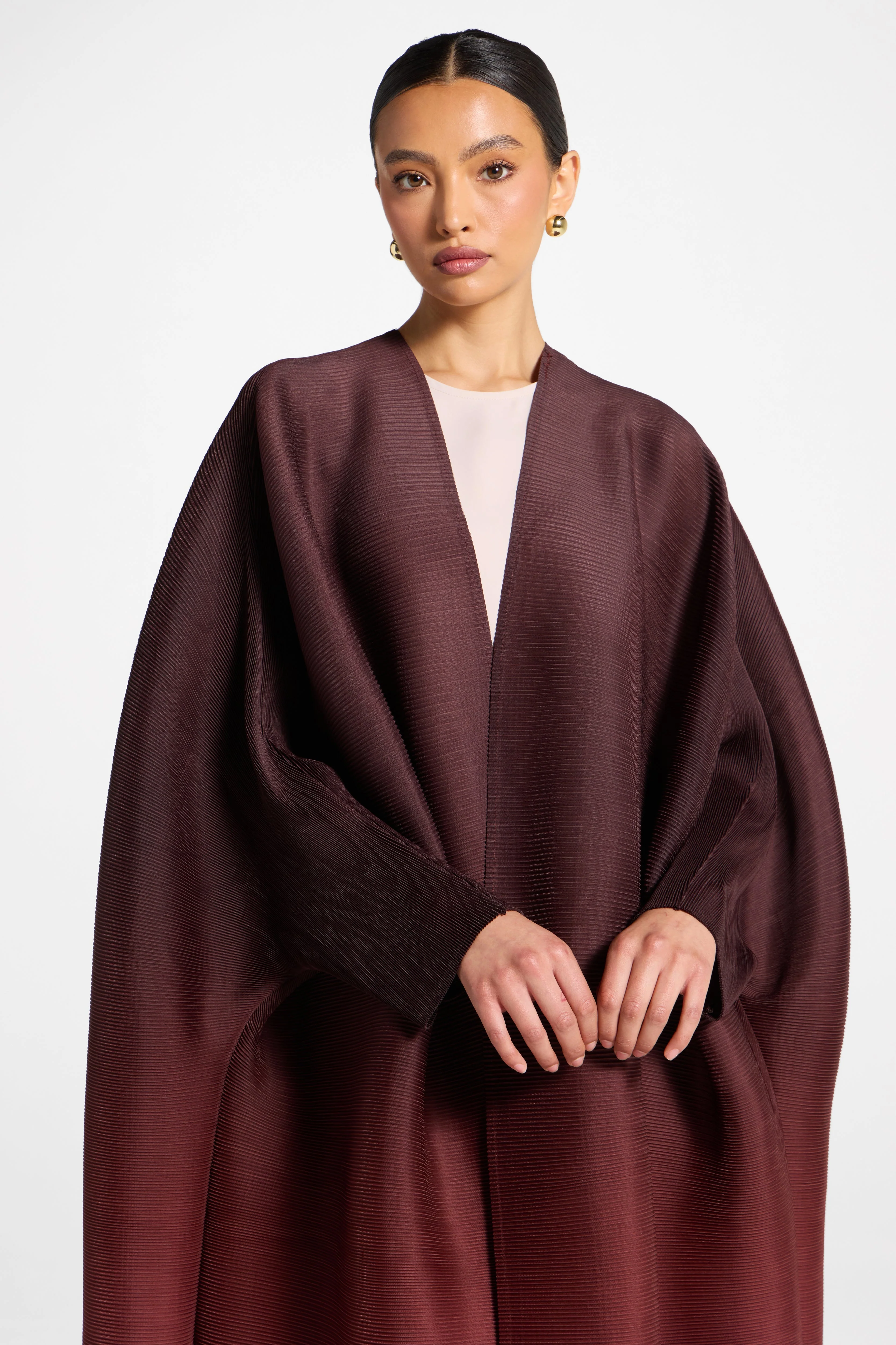 Ombre Pleated Open Abaya - Mocha Rose - Image 7