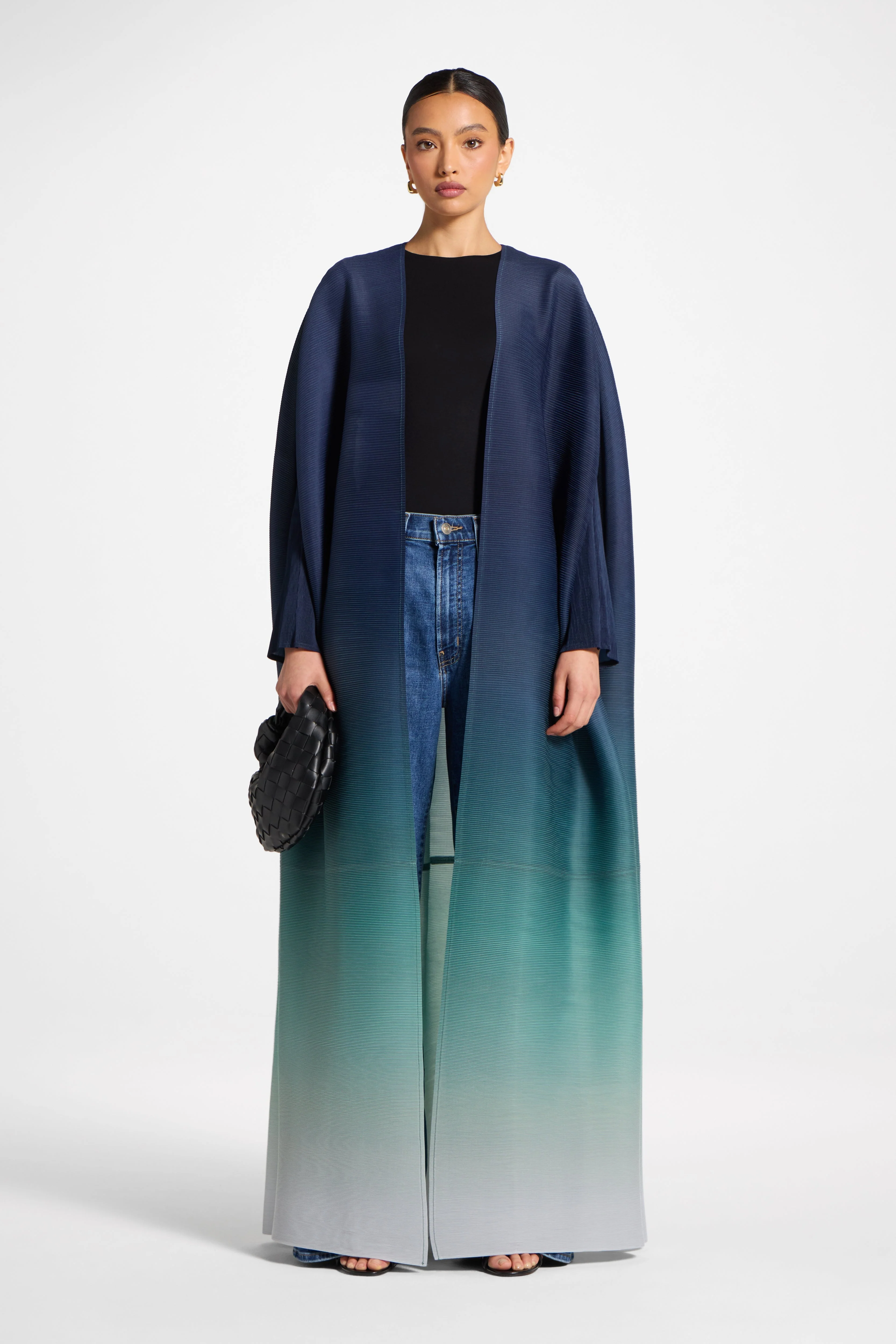 Ombre Pleated Open Abaya - Rainforest Mist - Image 3