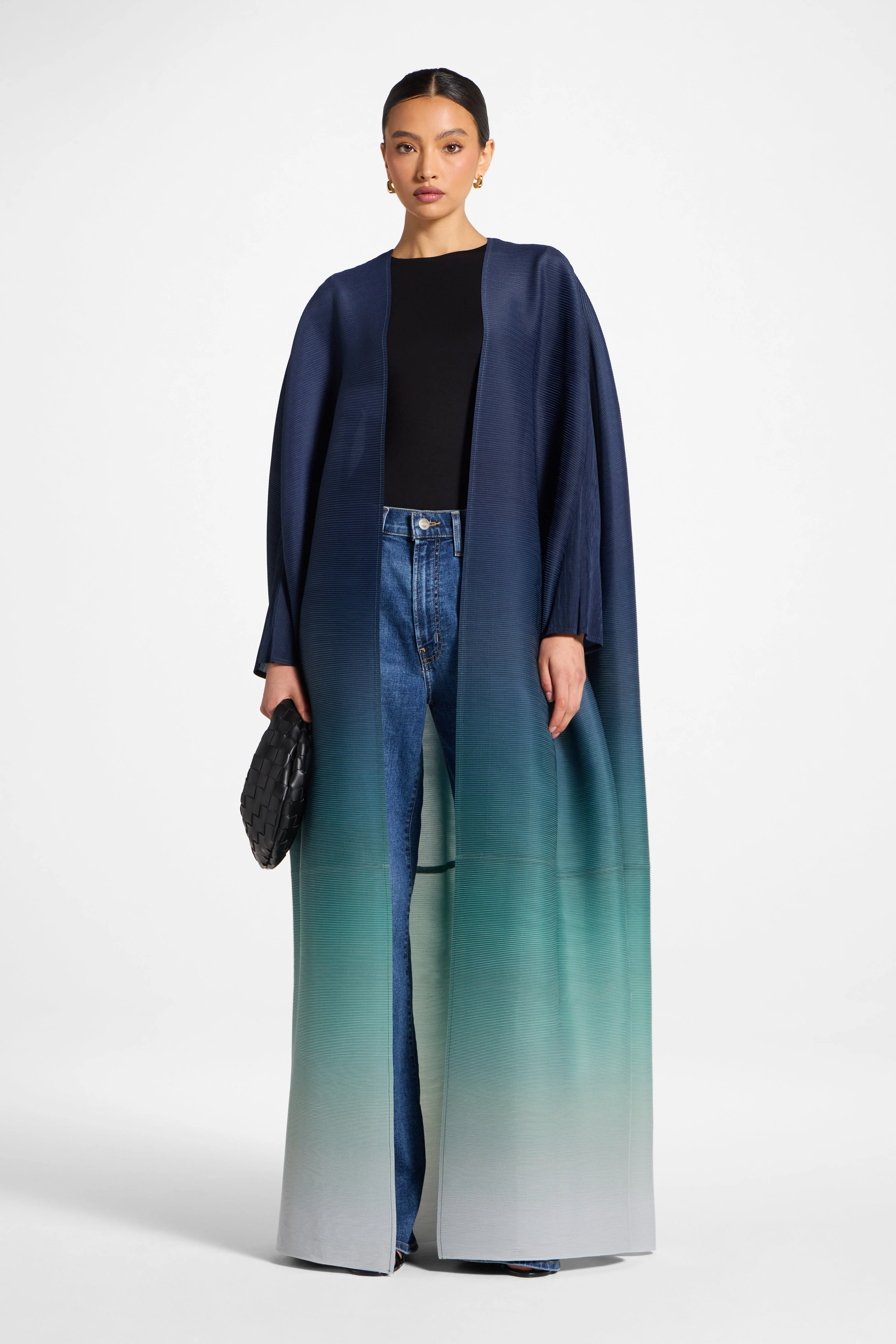 Ombre Pleated Open Abaya - Rainforest Mist - Image 5