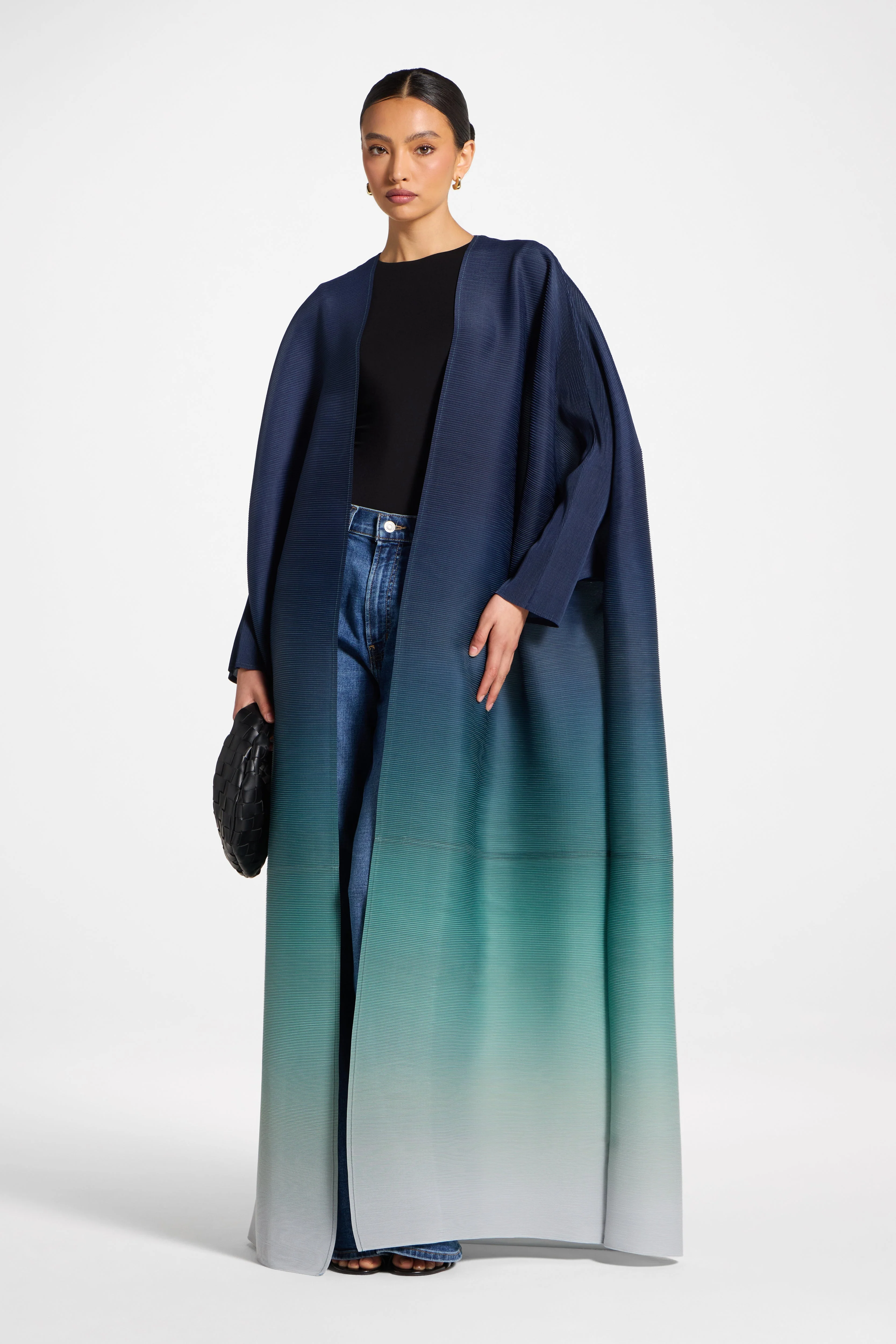 Ombre Pleated Open Abaya - Rainforest Mist - Image 6