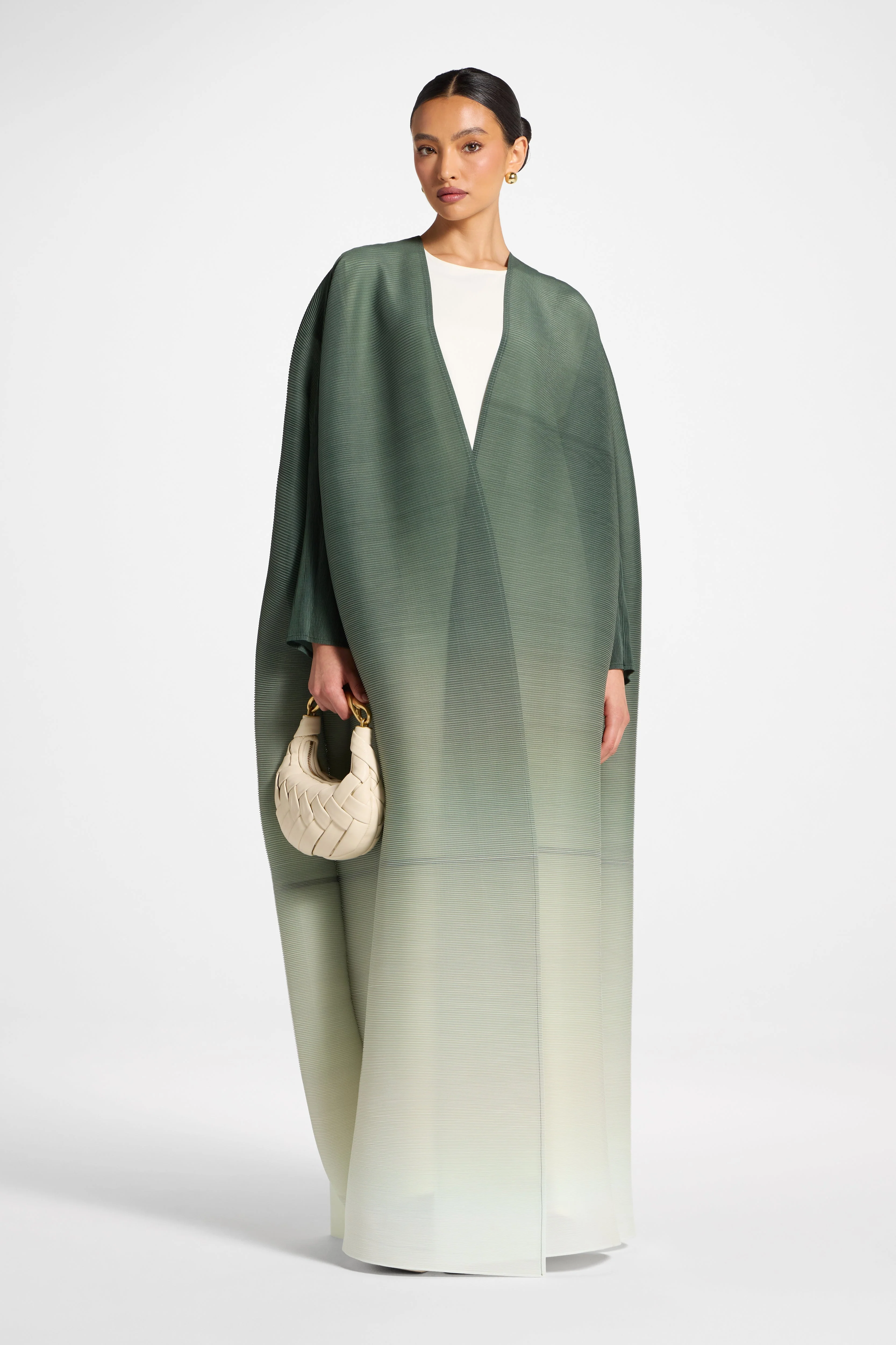 Ombre Pleated Open Abaya - Tea Forest