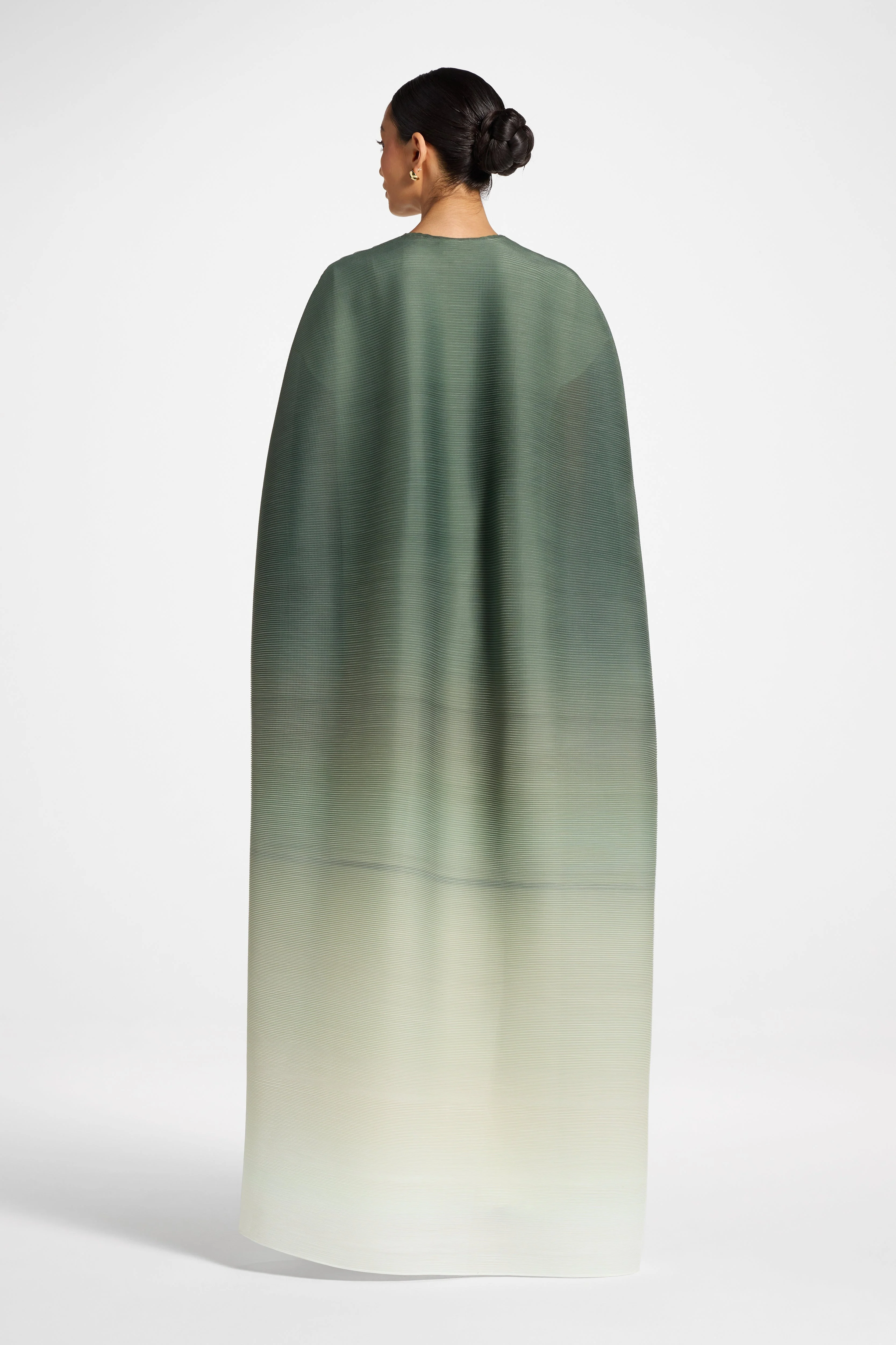 Ombre Pleated Open Abaya - Tea Forest - Image 10