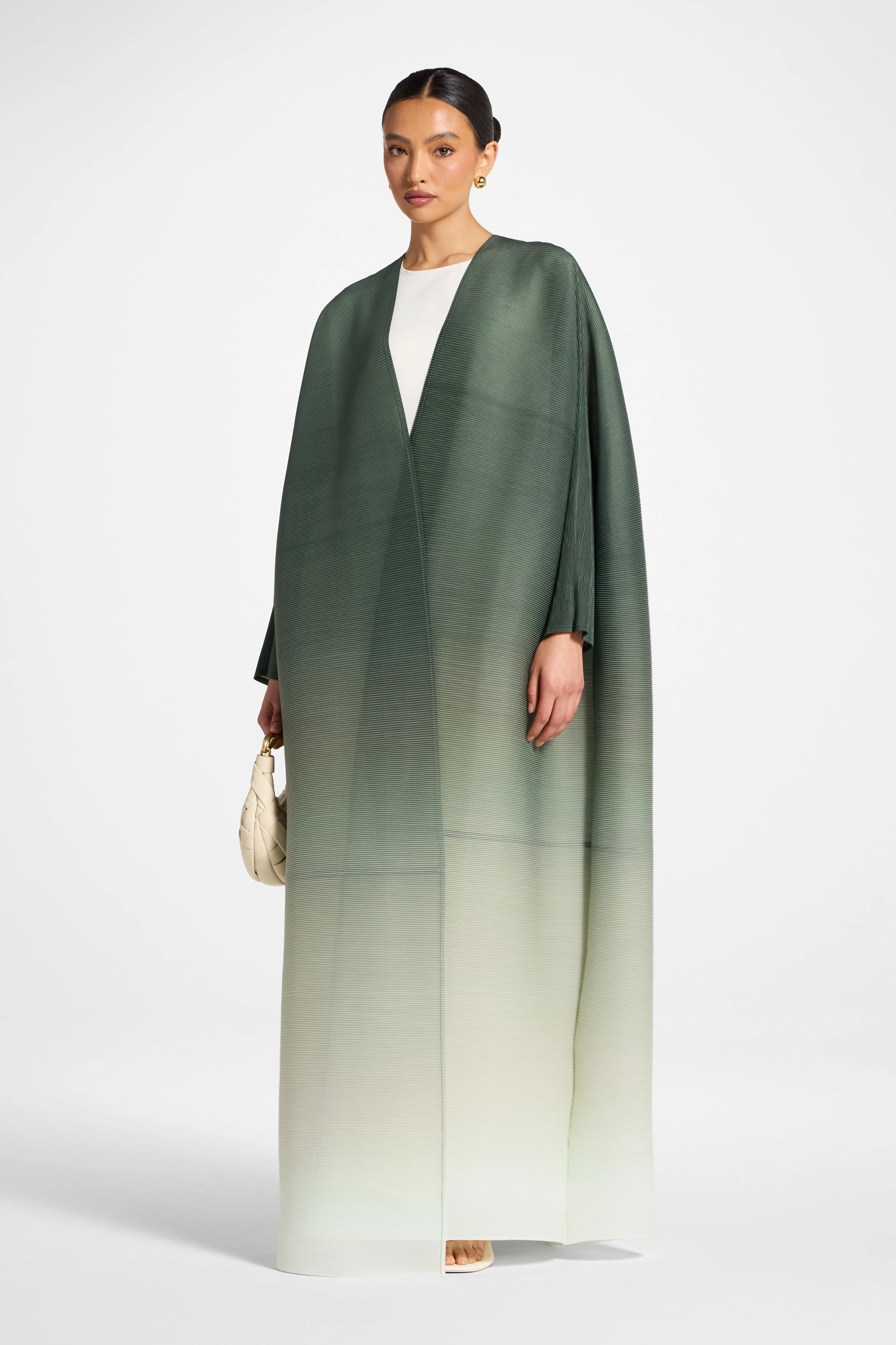 Ombre Pleated Open Abaya - Tea Forest - Image 2
