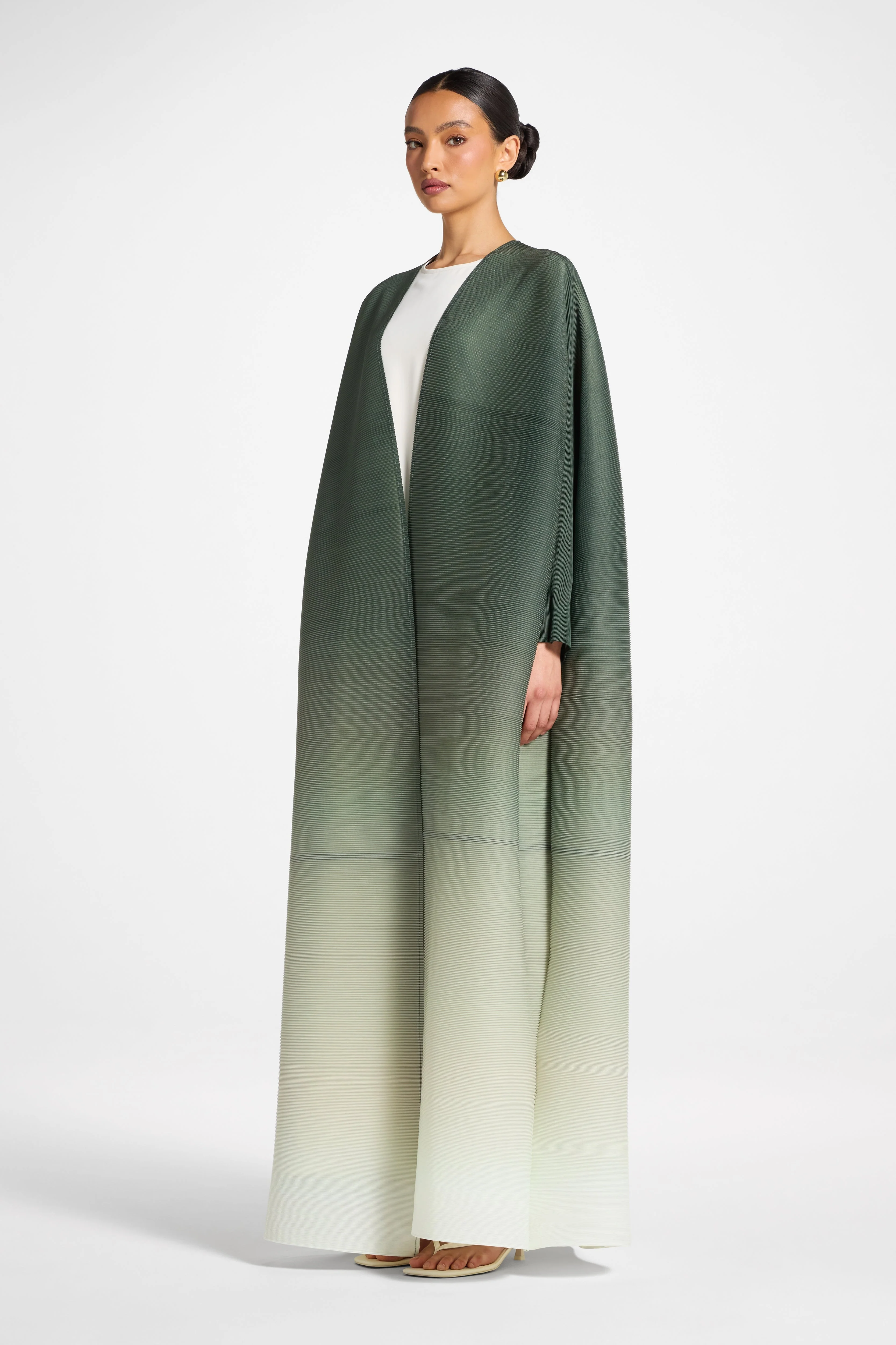 Ombre Pleated Open Abaya - Tea Forest - Image 4