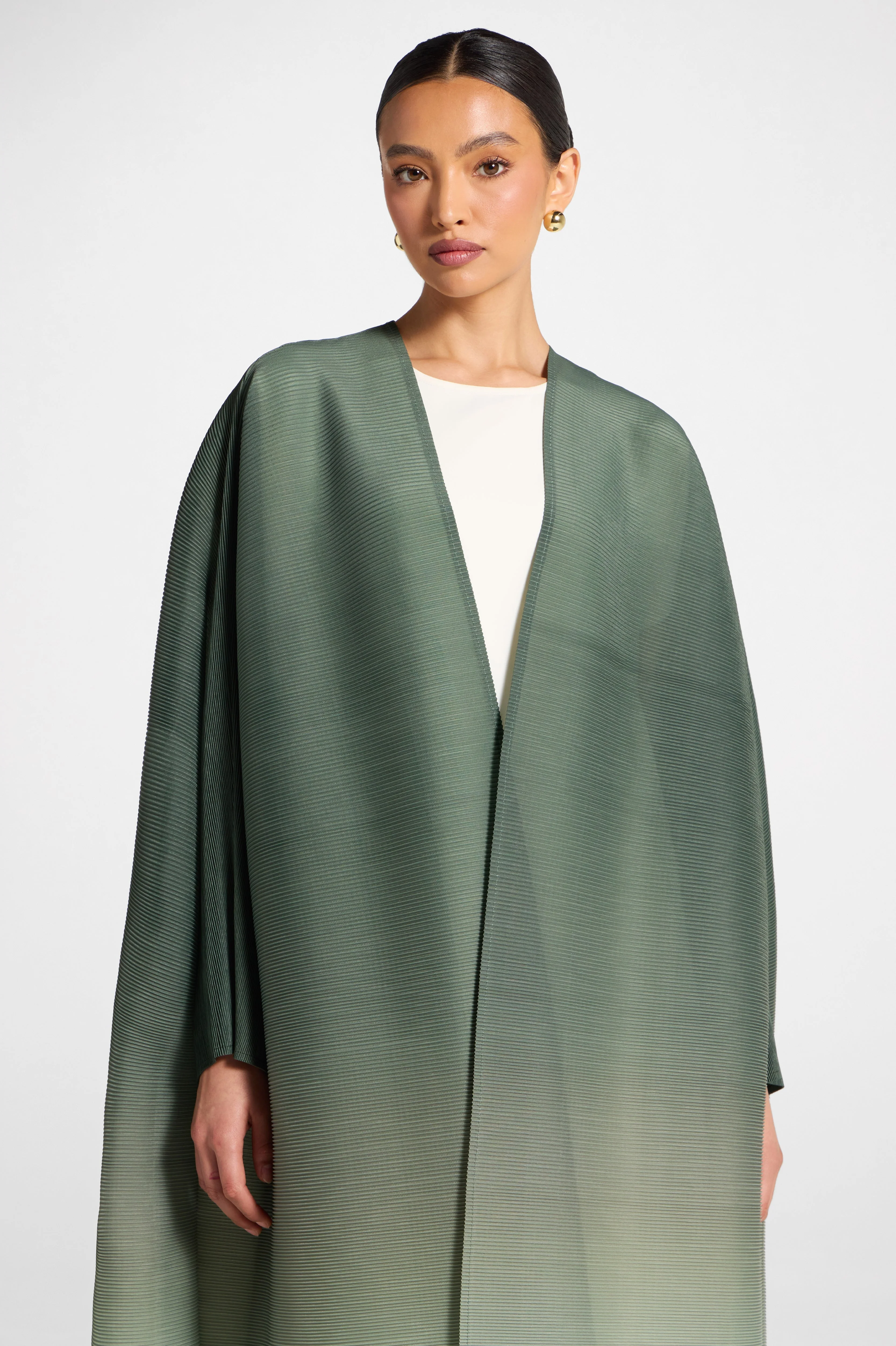 Ombre Pleated Open Abaya - Tea Forest - Image 6