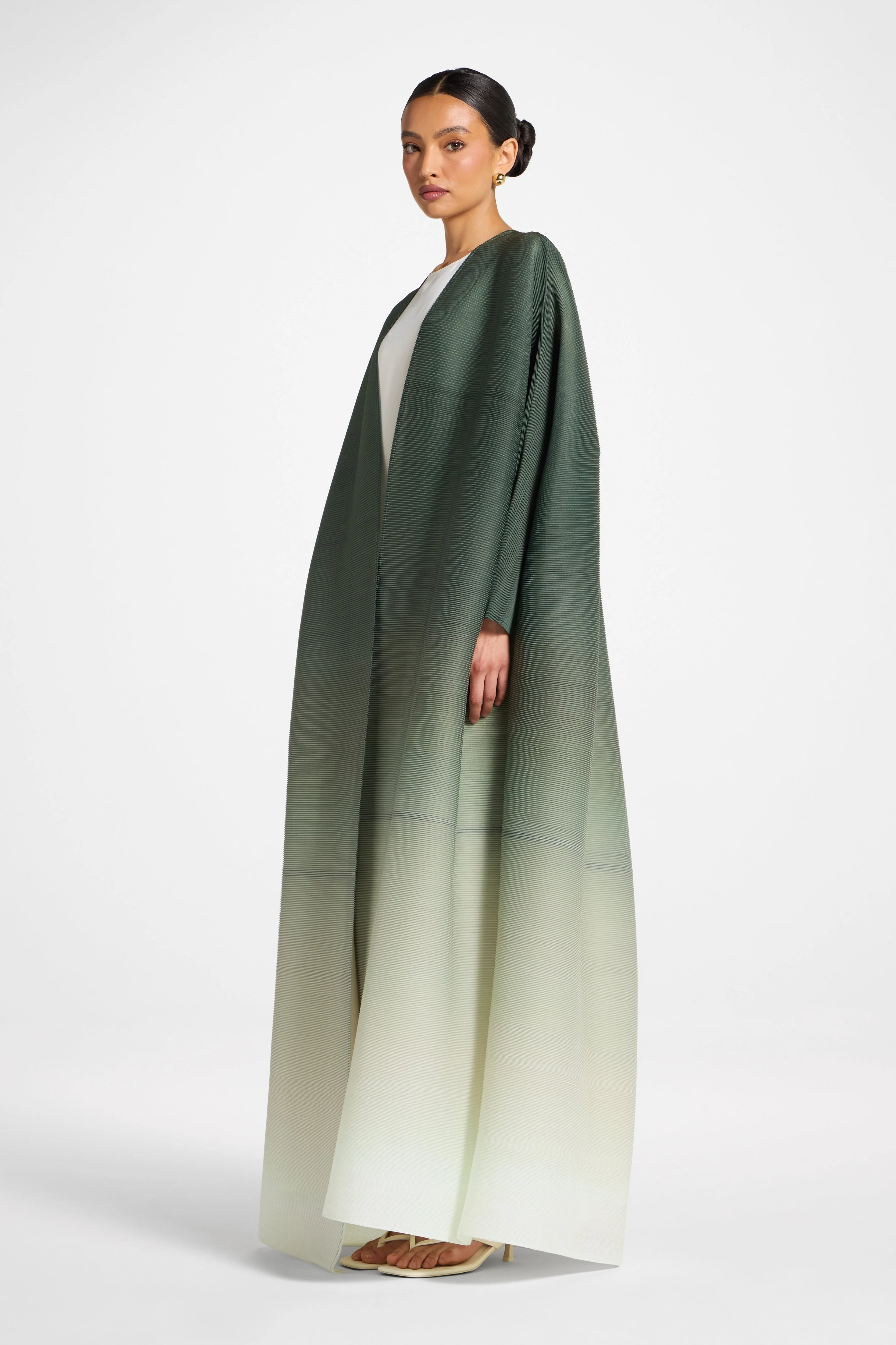 Ombre Pleated Open Abaya - Tea Forest - Image 8