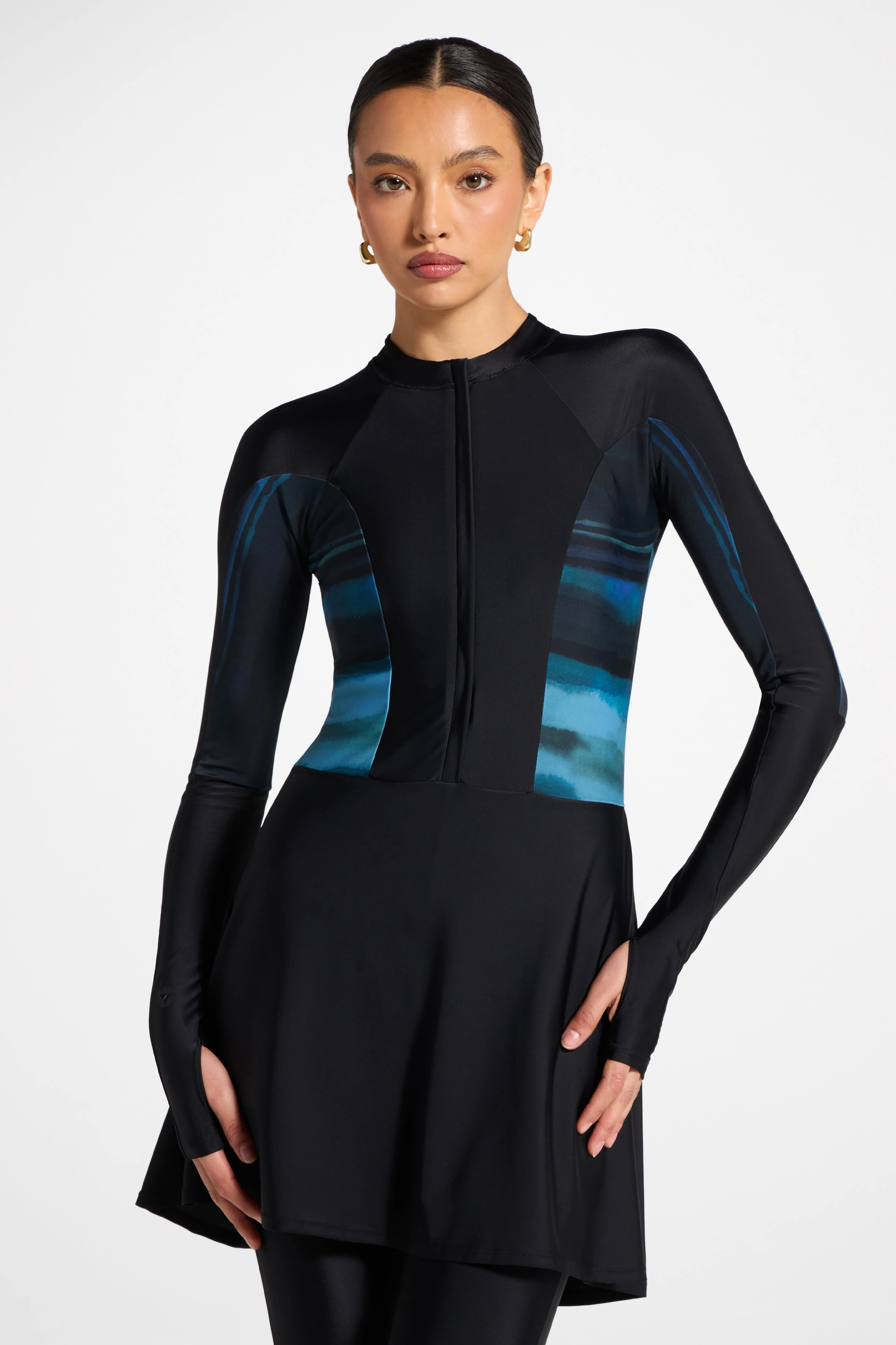 One Piece Full Body Swimsuit - Black/Print - Image 7