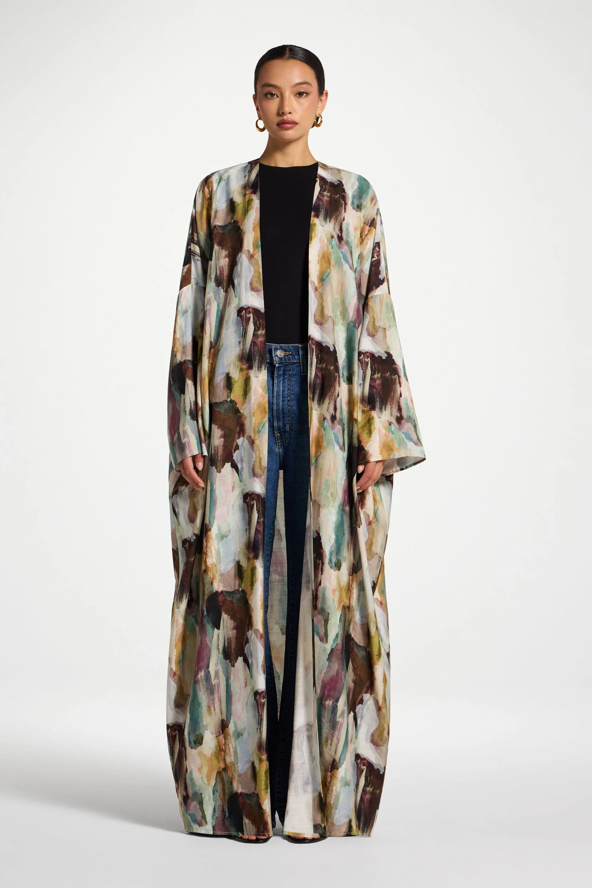 Open Abaya - Watercolor Oasis