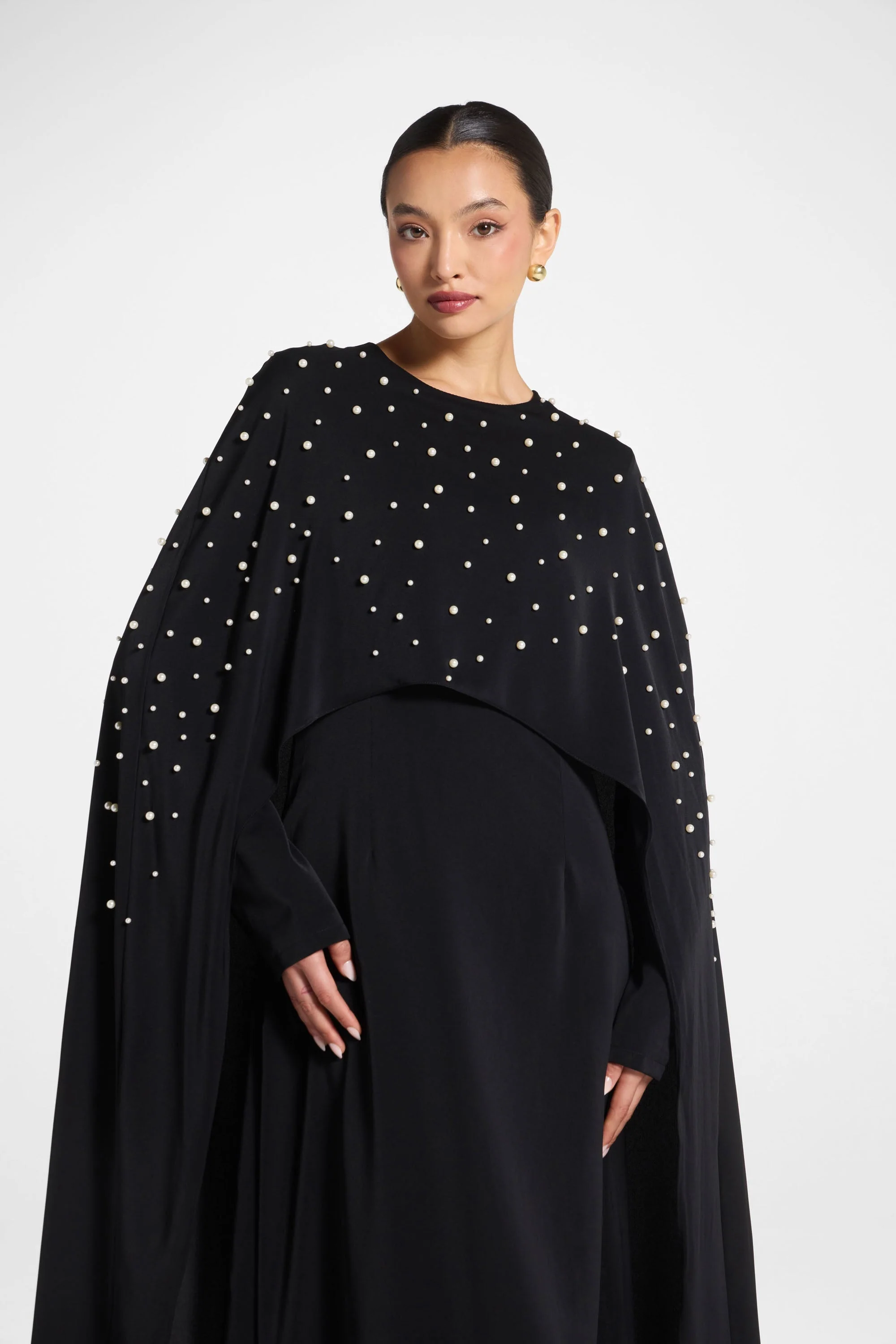 Pearl Cape Maxi Dress - Black - Image 2