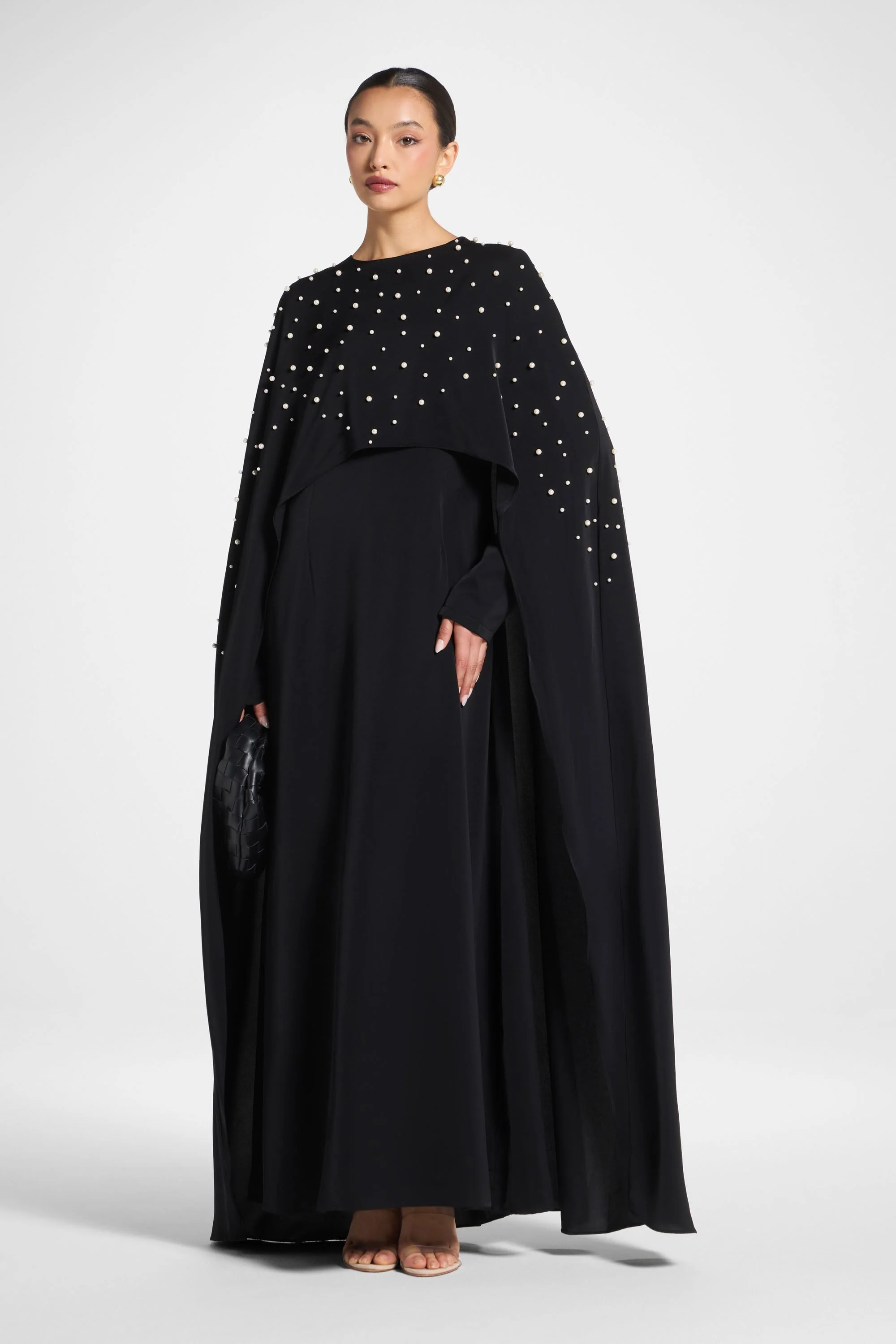 Pearl Cape Maxi Dress - Black - Image 3