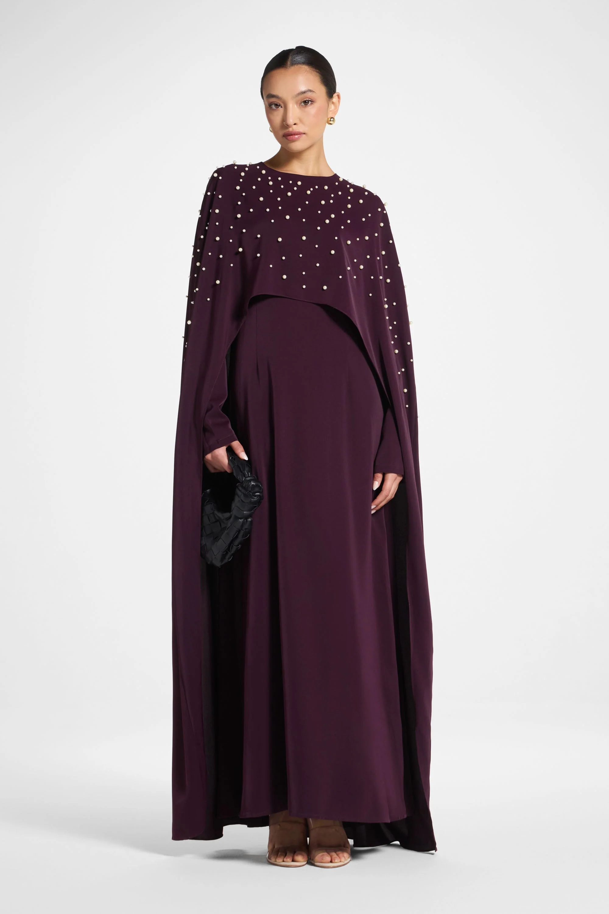 Pearl Cape Maxi Dress - Chocolate Plum