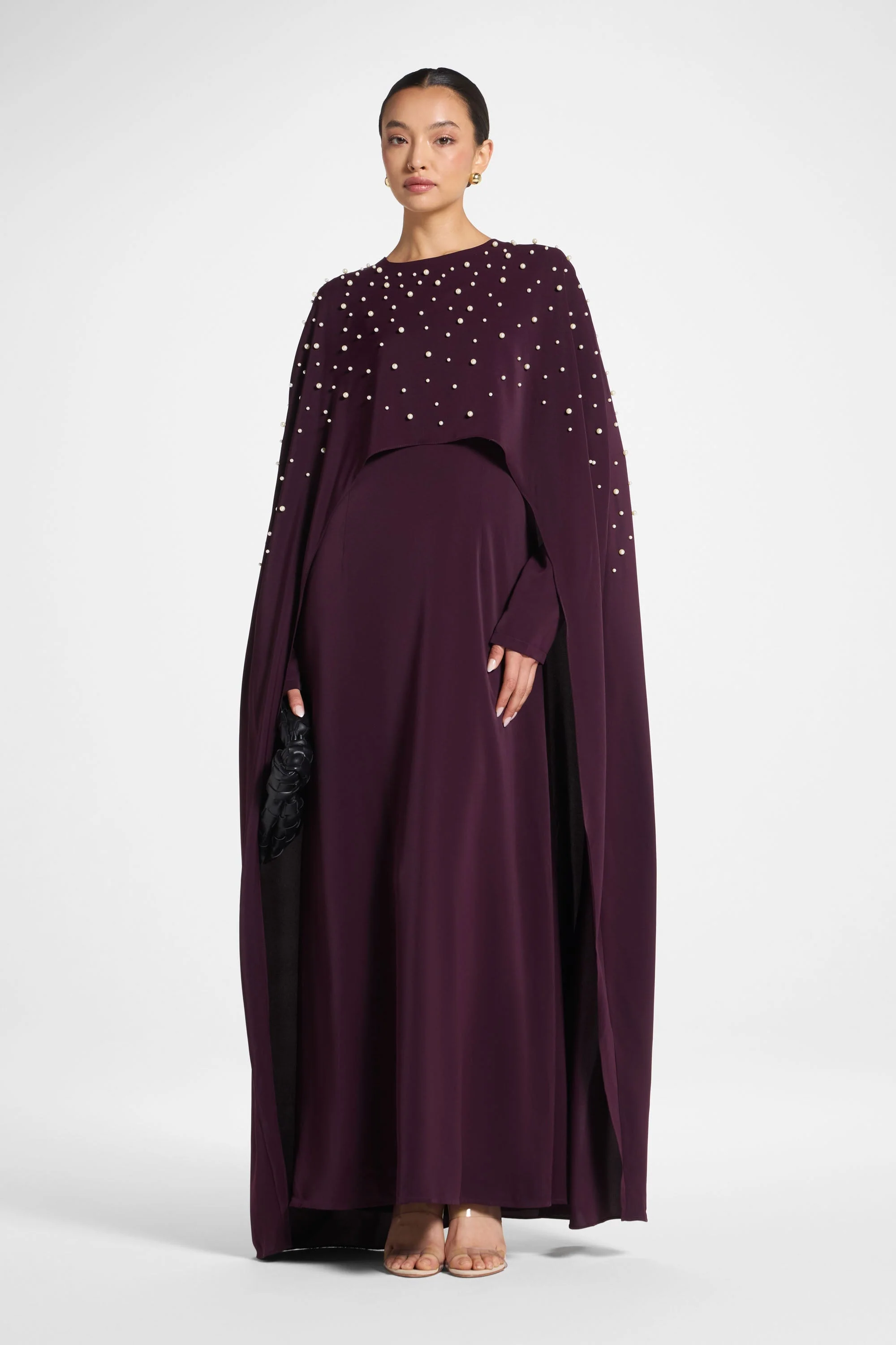 Pearl Cape Maxi Dress - Chocolate Plum - Image 2