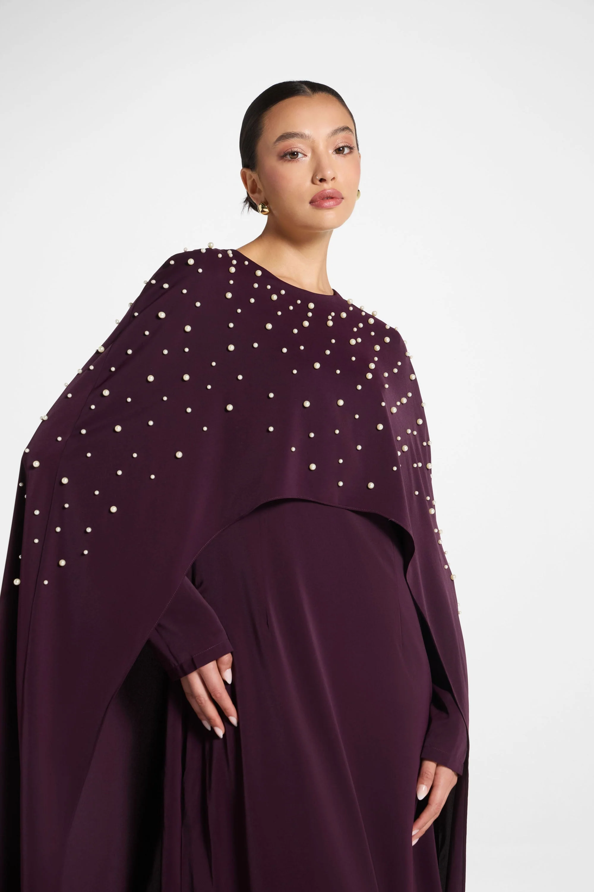 Pearl Cape Maxi Dress - Chocolate Plum - Image 3