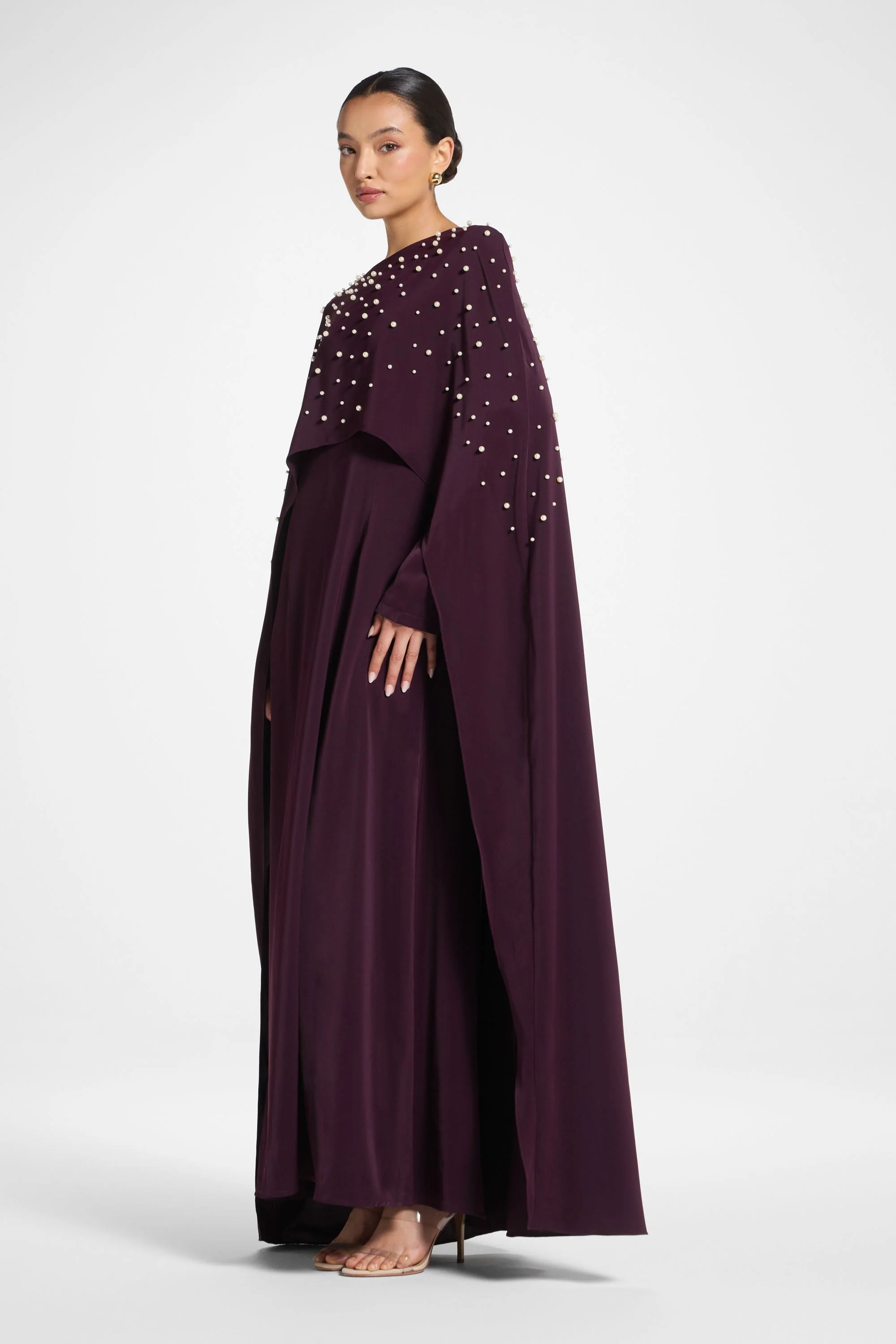 Pearl Cape Maxi Dress - Chocolate Plum - Image 4