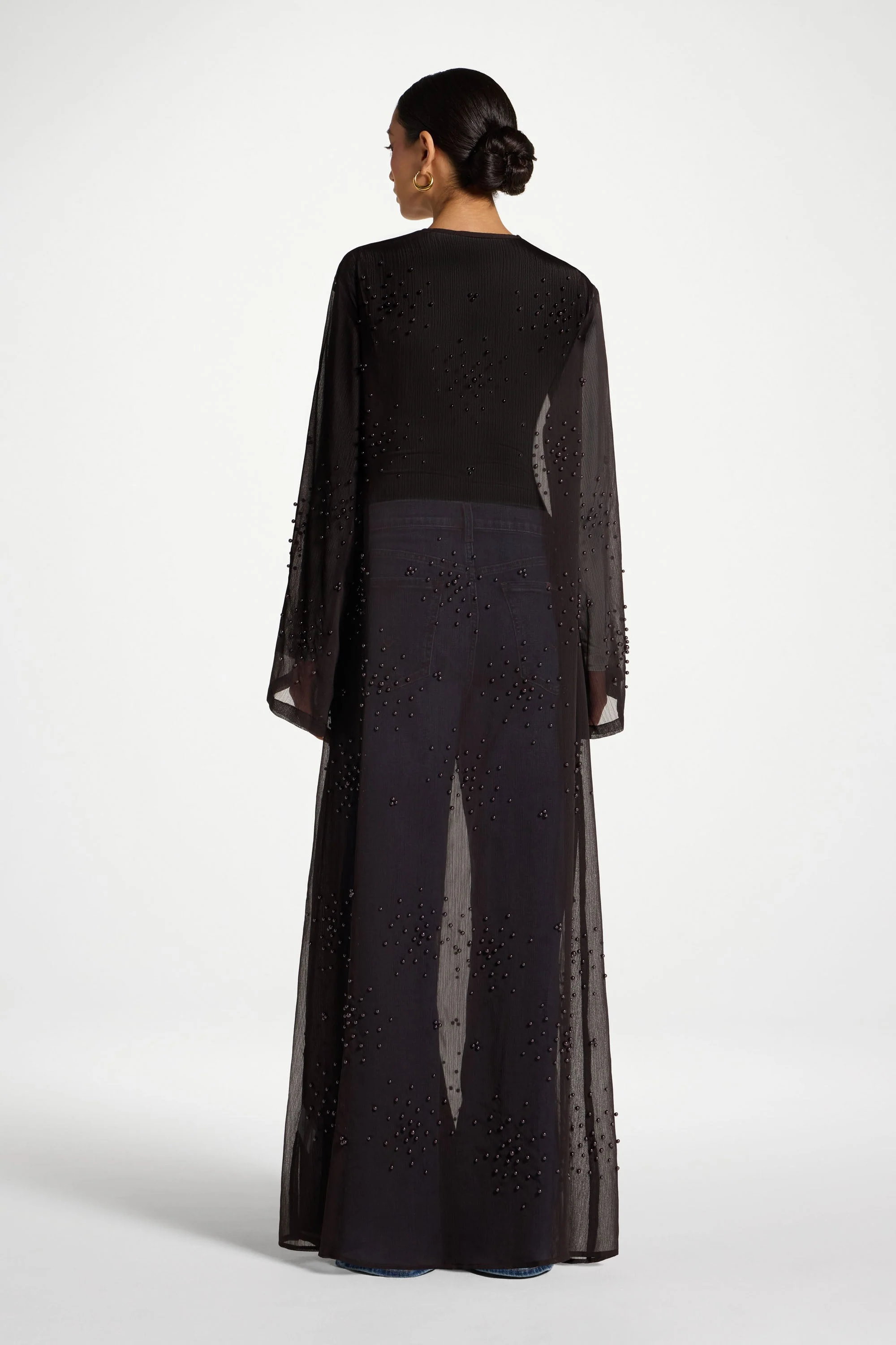Pearl Embellished Open Abaya - Cove - Image 6