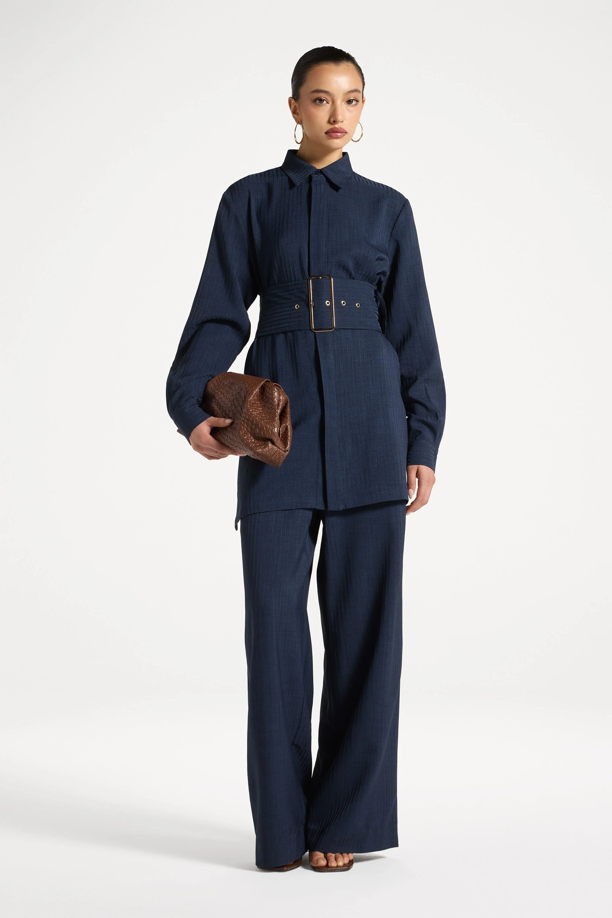 Pinstripe Belted Top - Heritage Blue - Image 7
