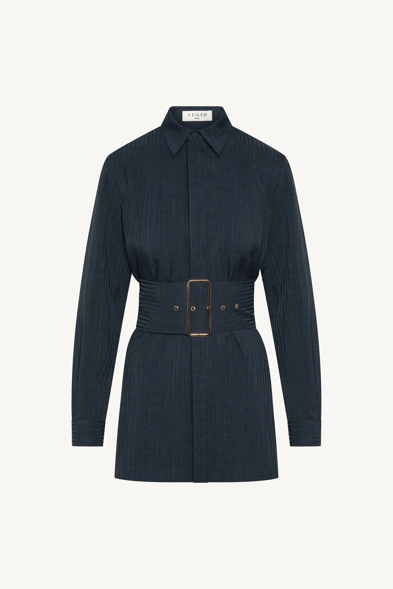 Pinstripe Belted Top - Heritage Blue - Image 8