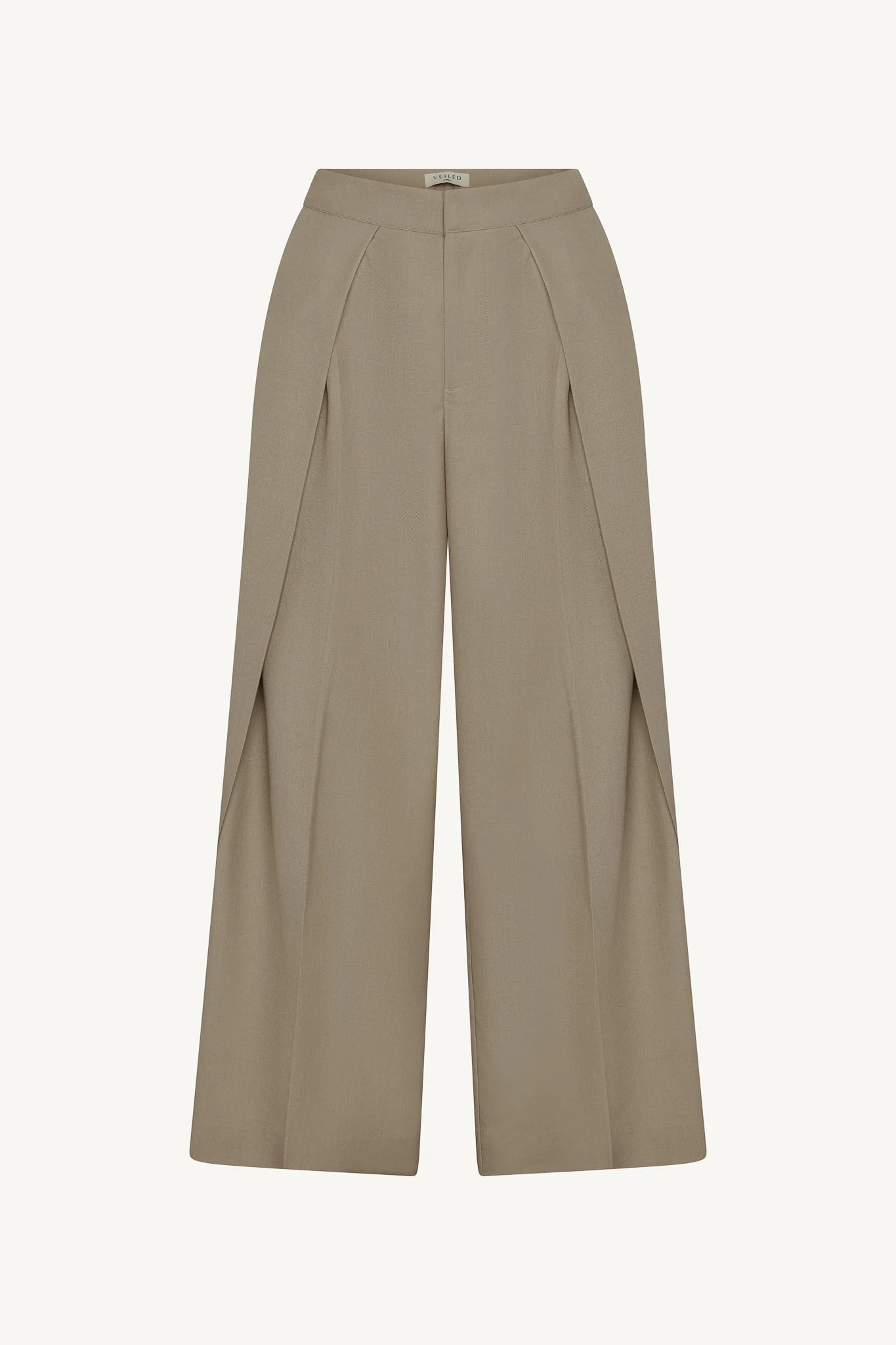 Pleat Front Wide Leg Pants - Warm Taupe - Image 6