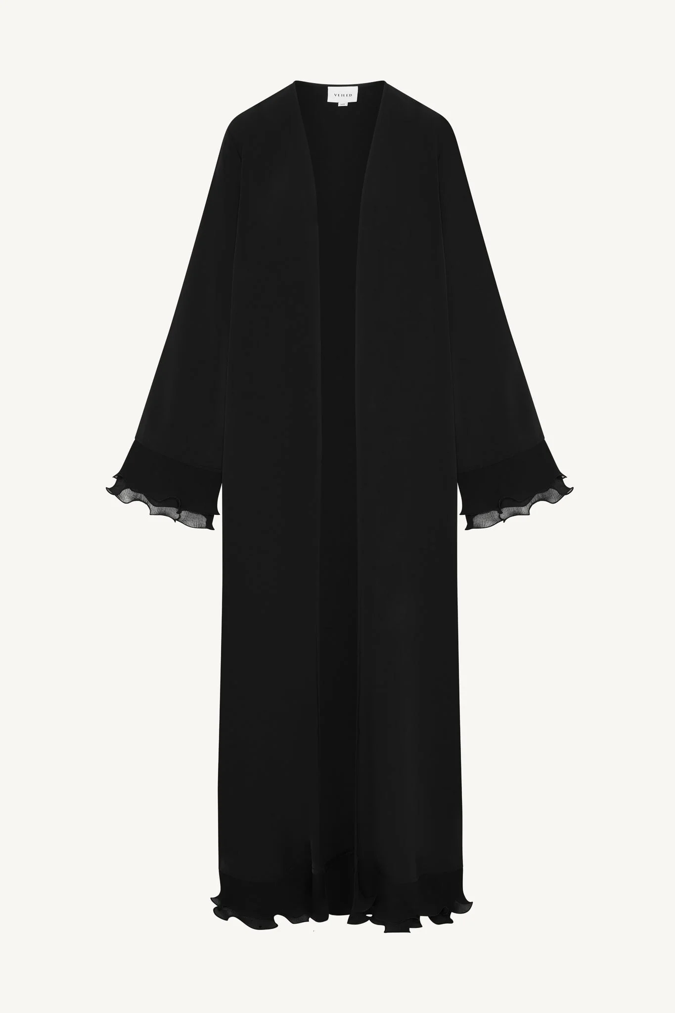 Pleated Sleeve Open Abaya - Black - Image 7