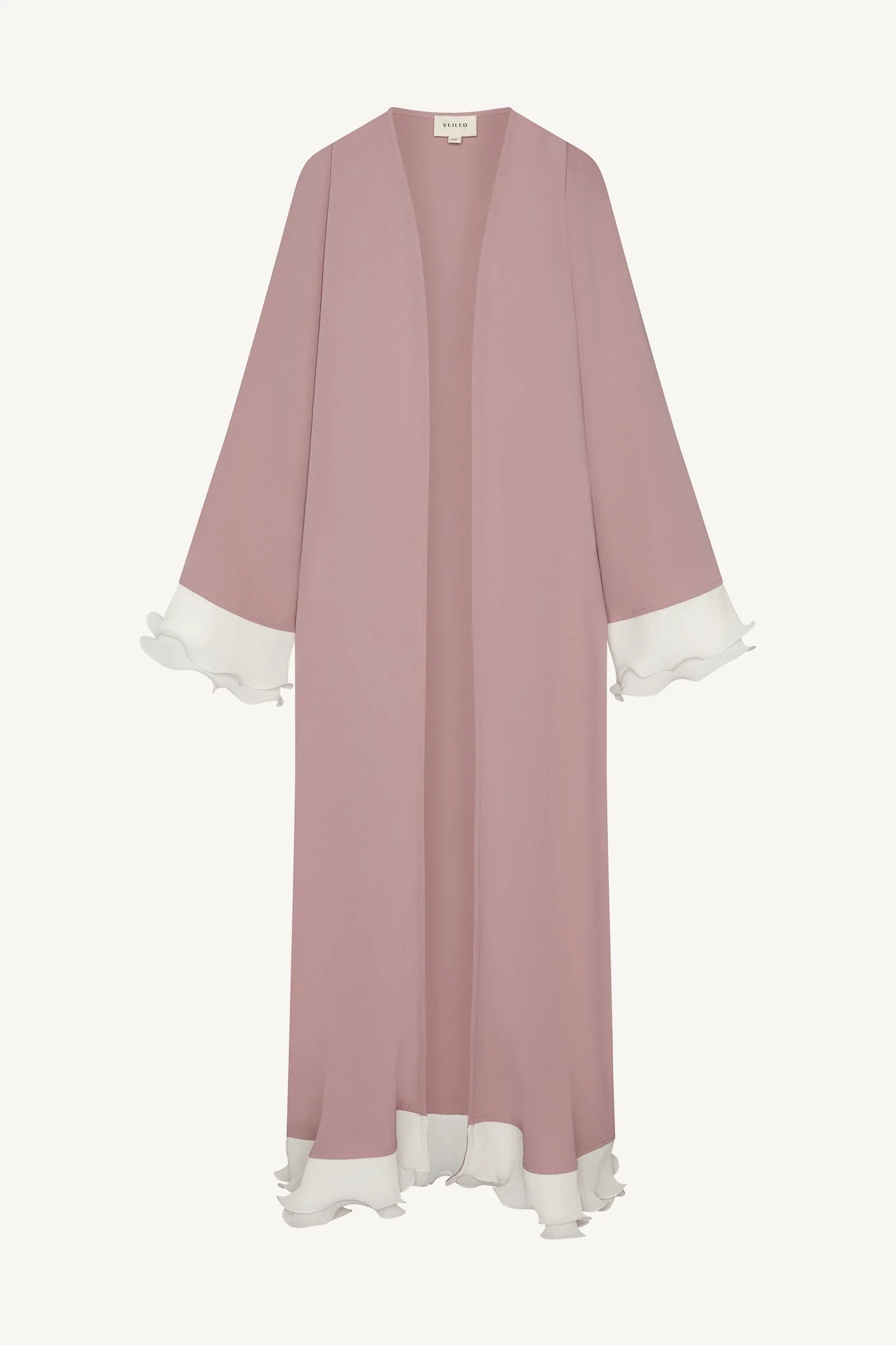Pleated Sleeve Open Abaya - Pink - Image 6