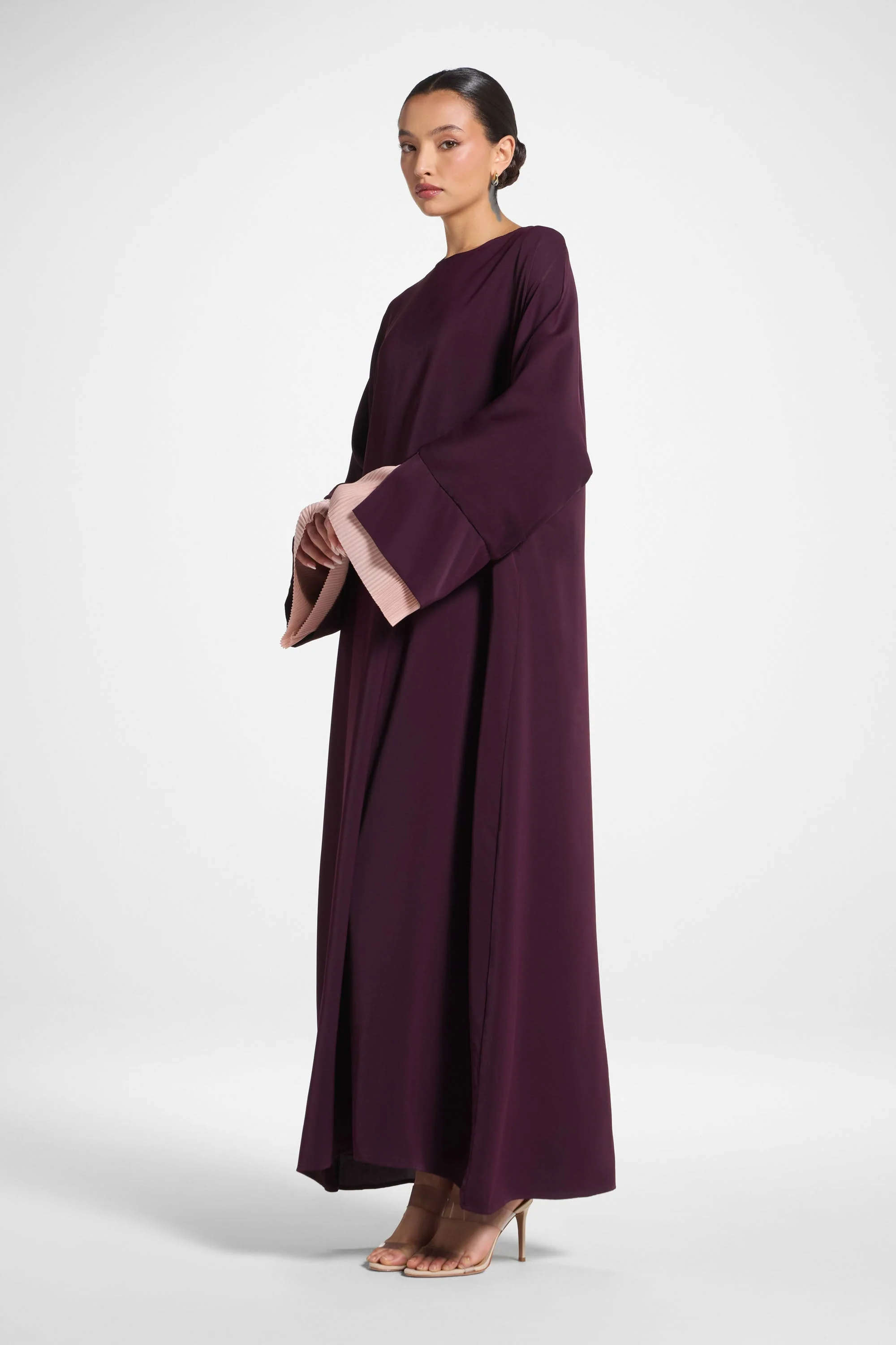 Plisse Sleeve Abaya - Chocolate Plum - Image 6