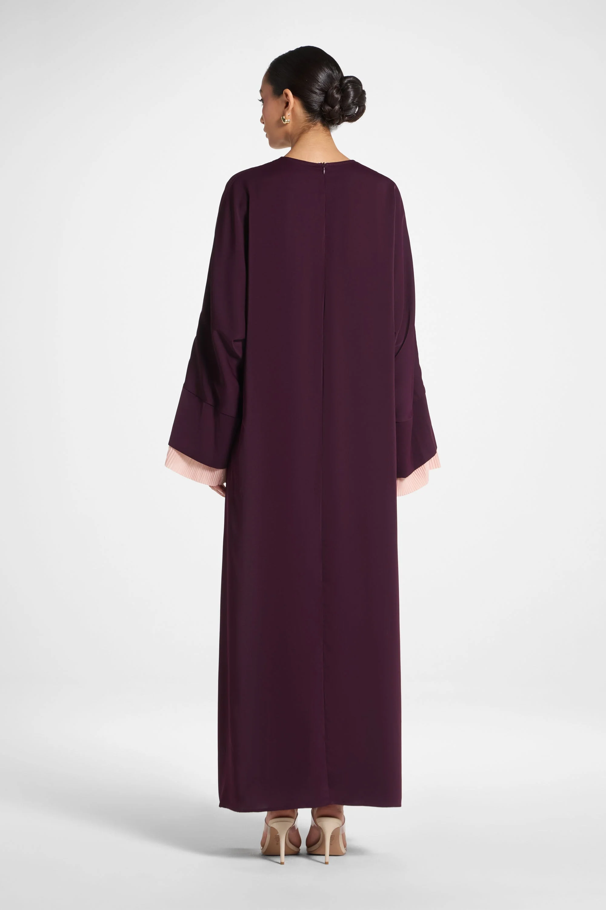 Plisse Sleeve Abaya - Chocolate Plum - Image 7
