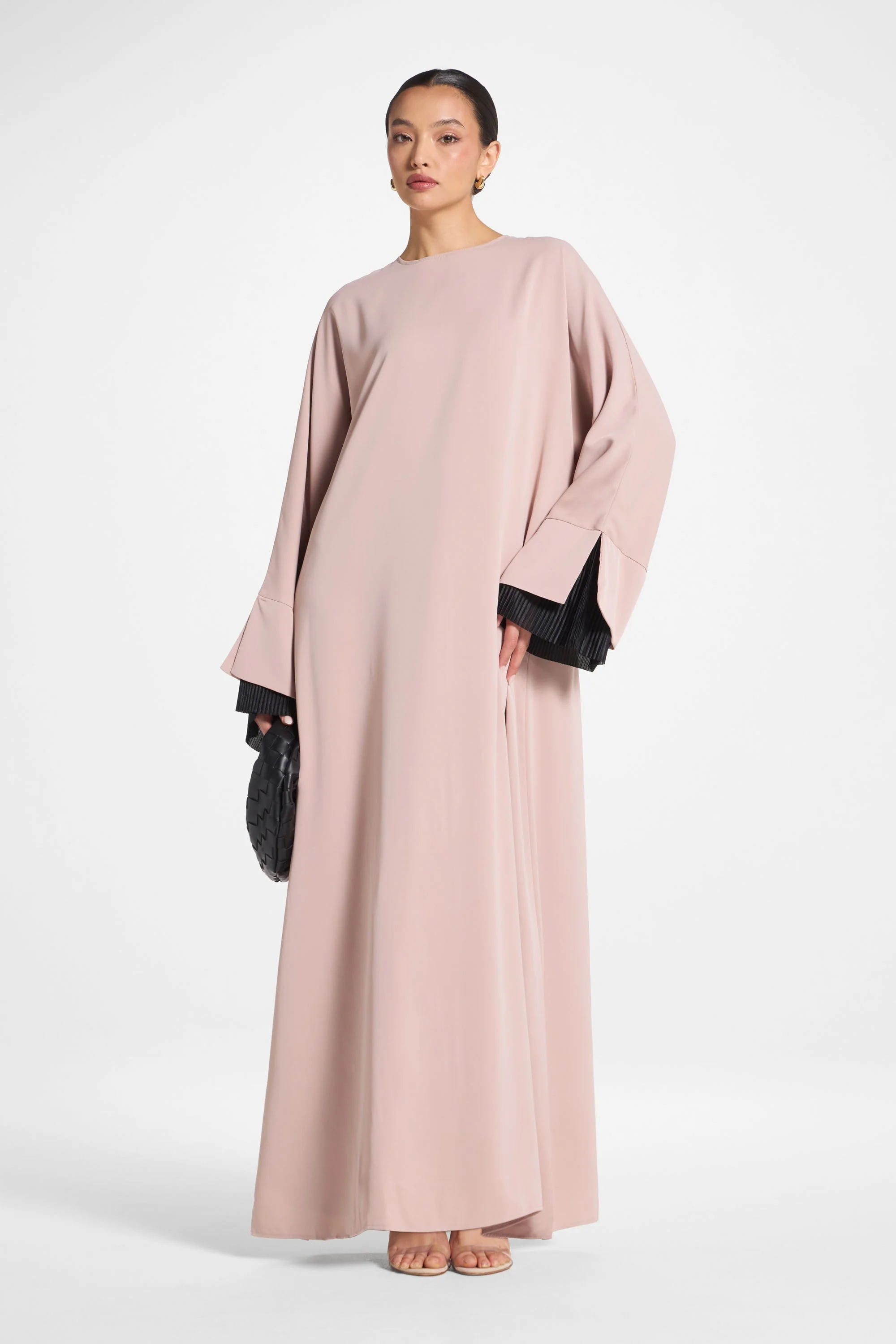 Plisse Sleeve Abaya - Mink - Image 3