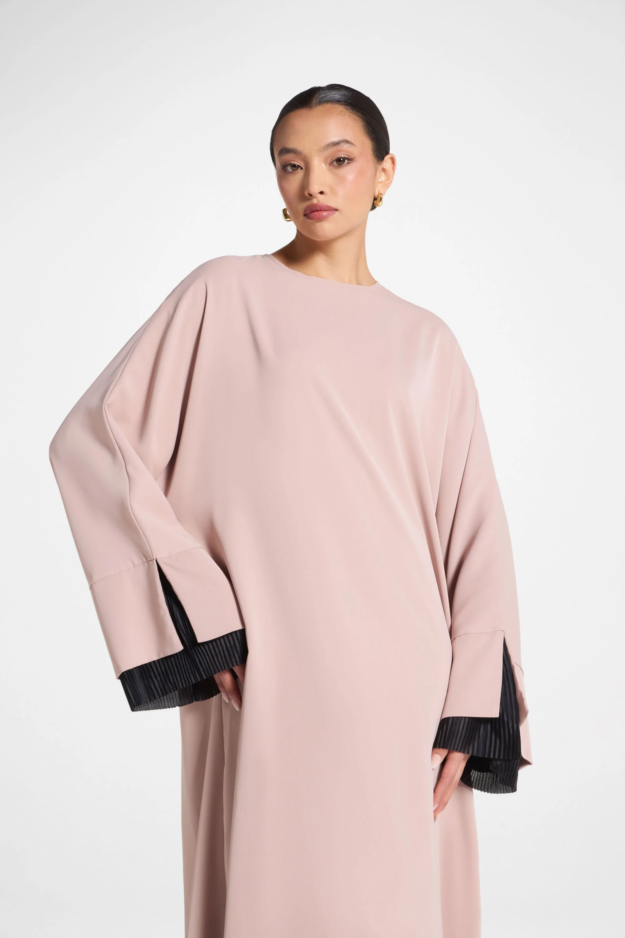 Plisse Sleeve Abaya - Mink - Image 6