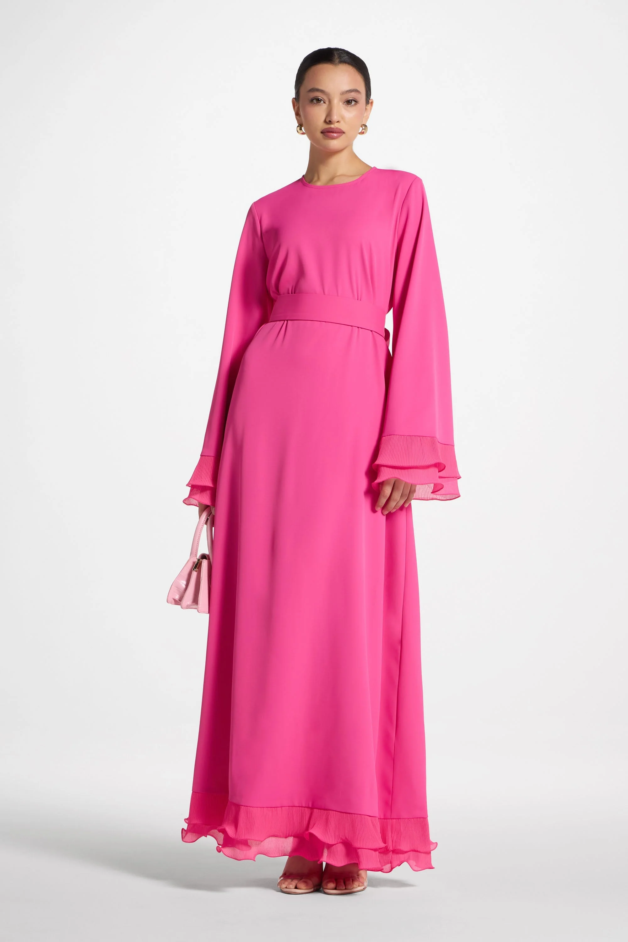 Plisse Sleeve Maxi Dress - Pink - Image 3