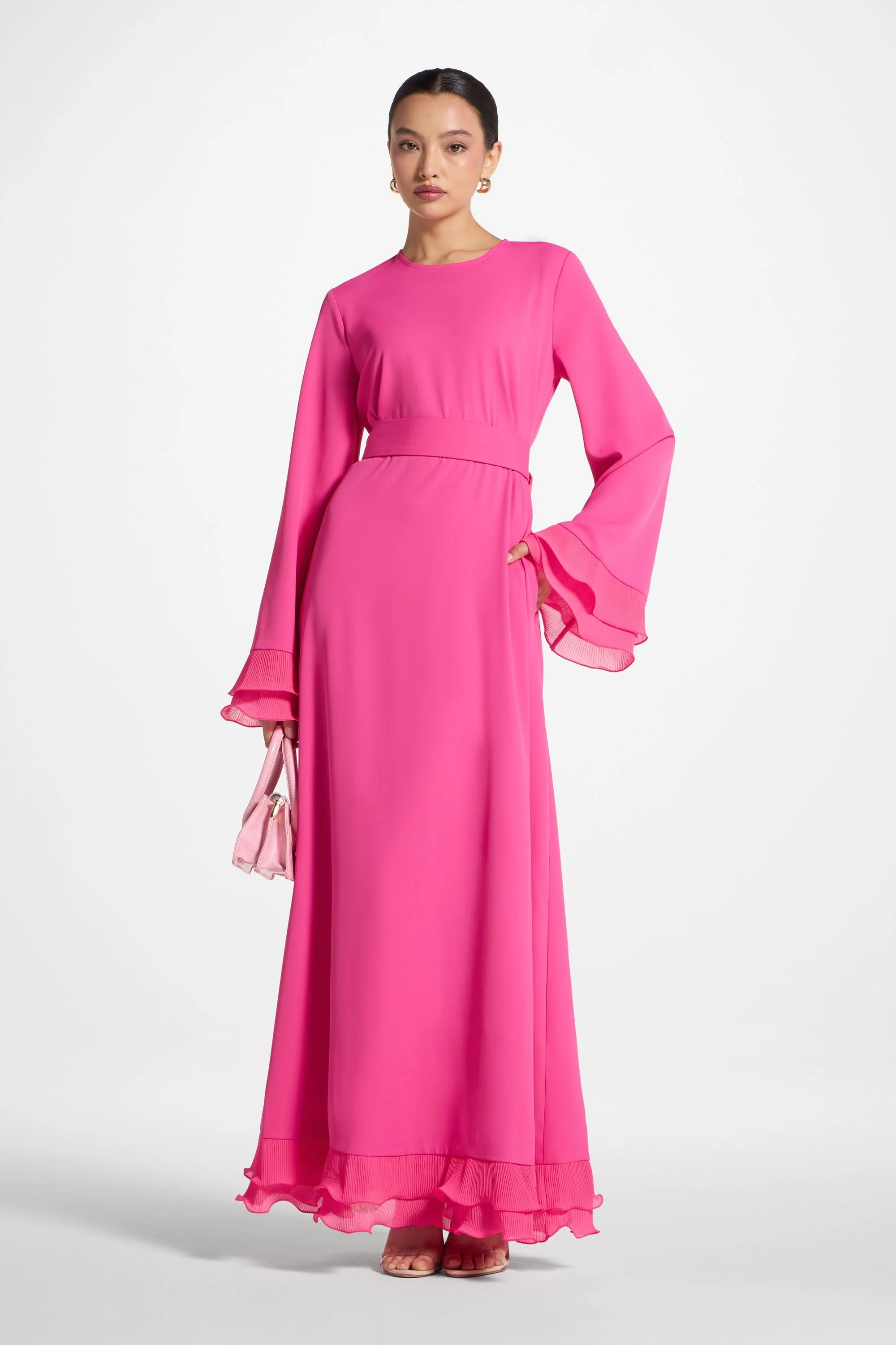 Plisse Sleeve Maxi Dress - Pink - Image 4