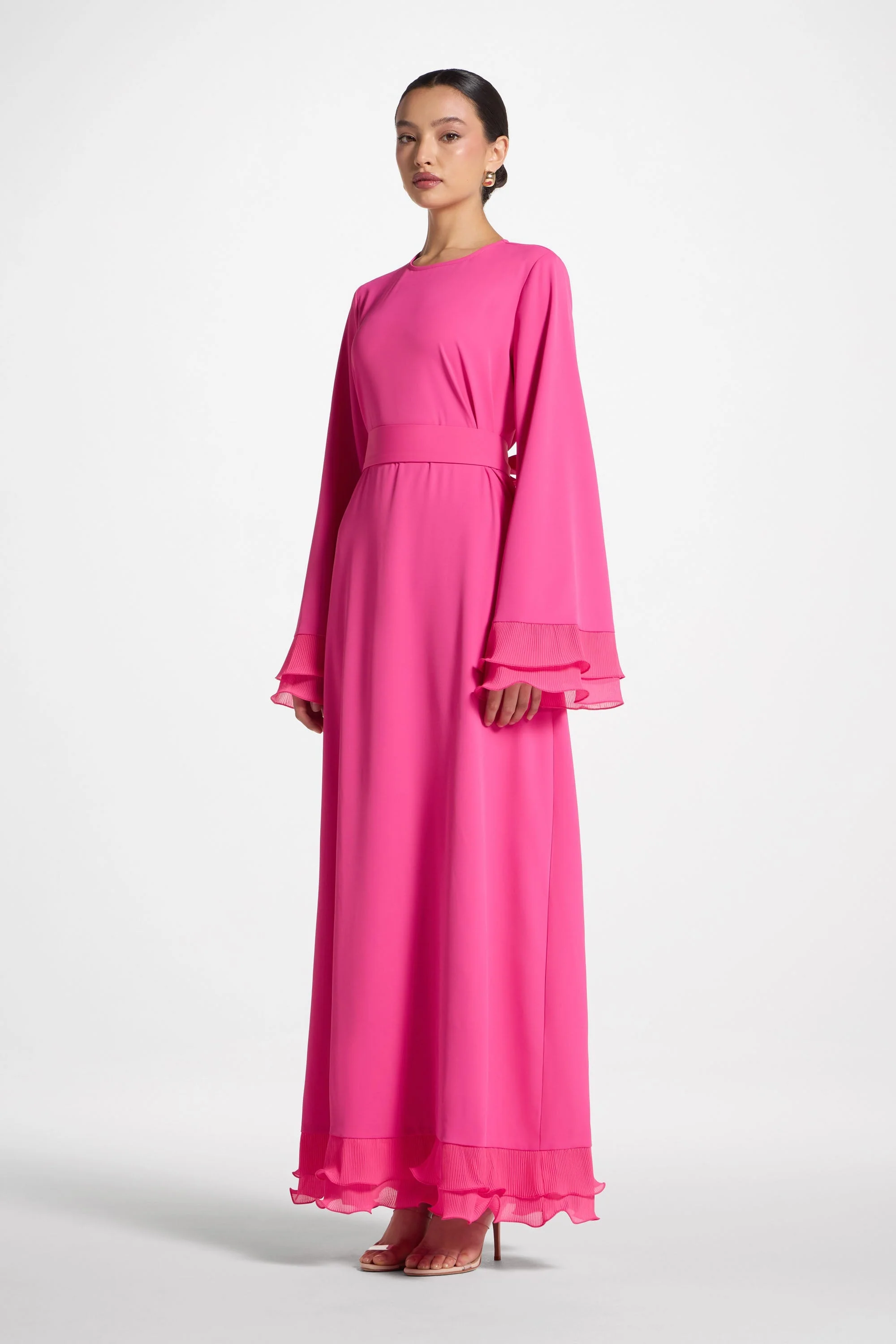 Plisse Sleeve Maxi Dress - Pink - Image 5