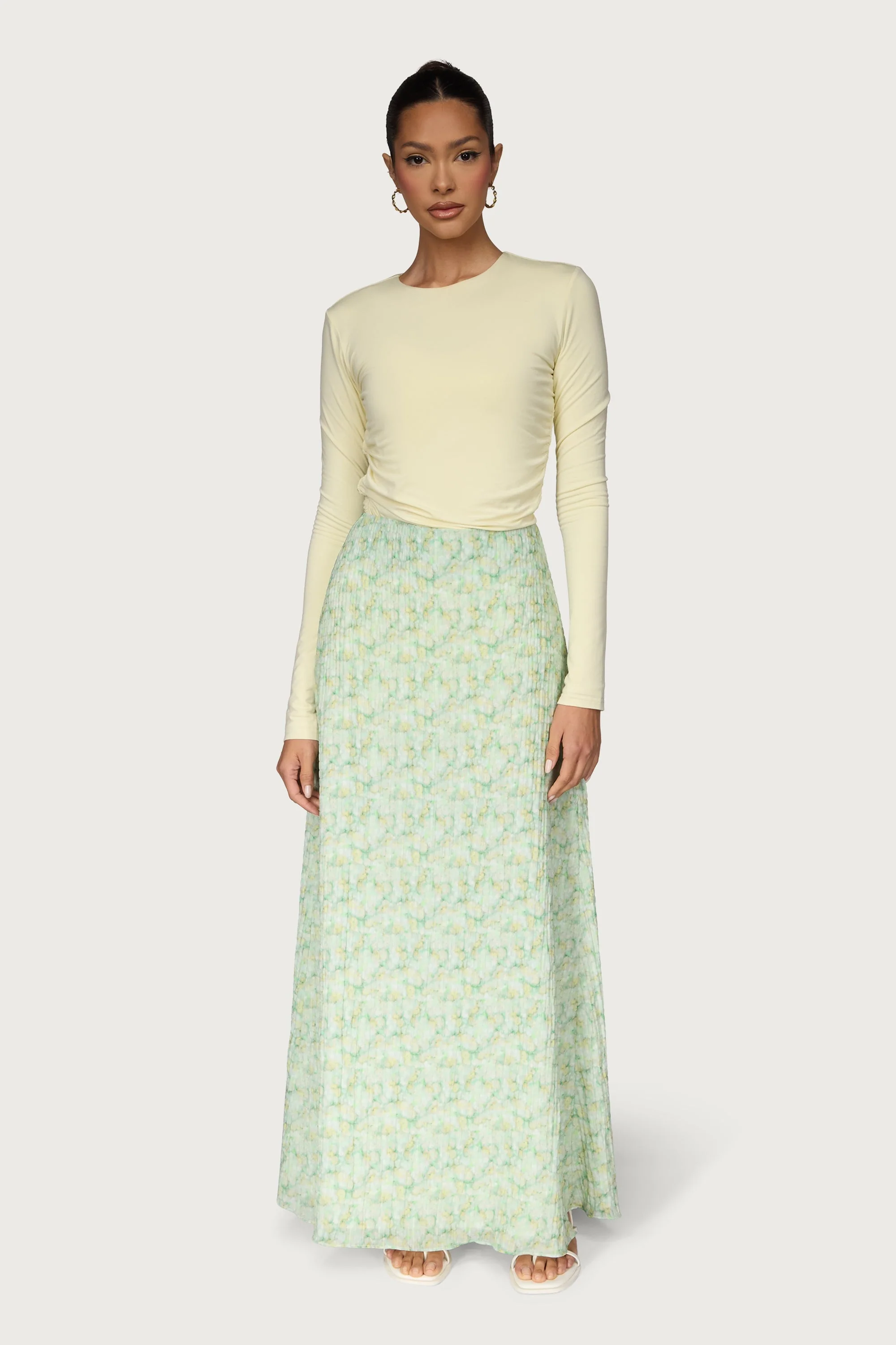 Printed Floral Maxi Skirt - Lemon Lime - Image 3
