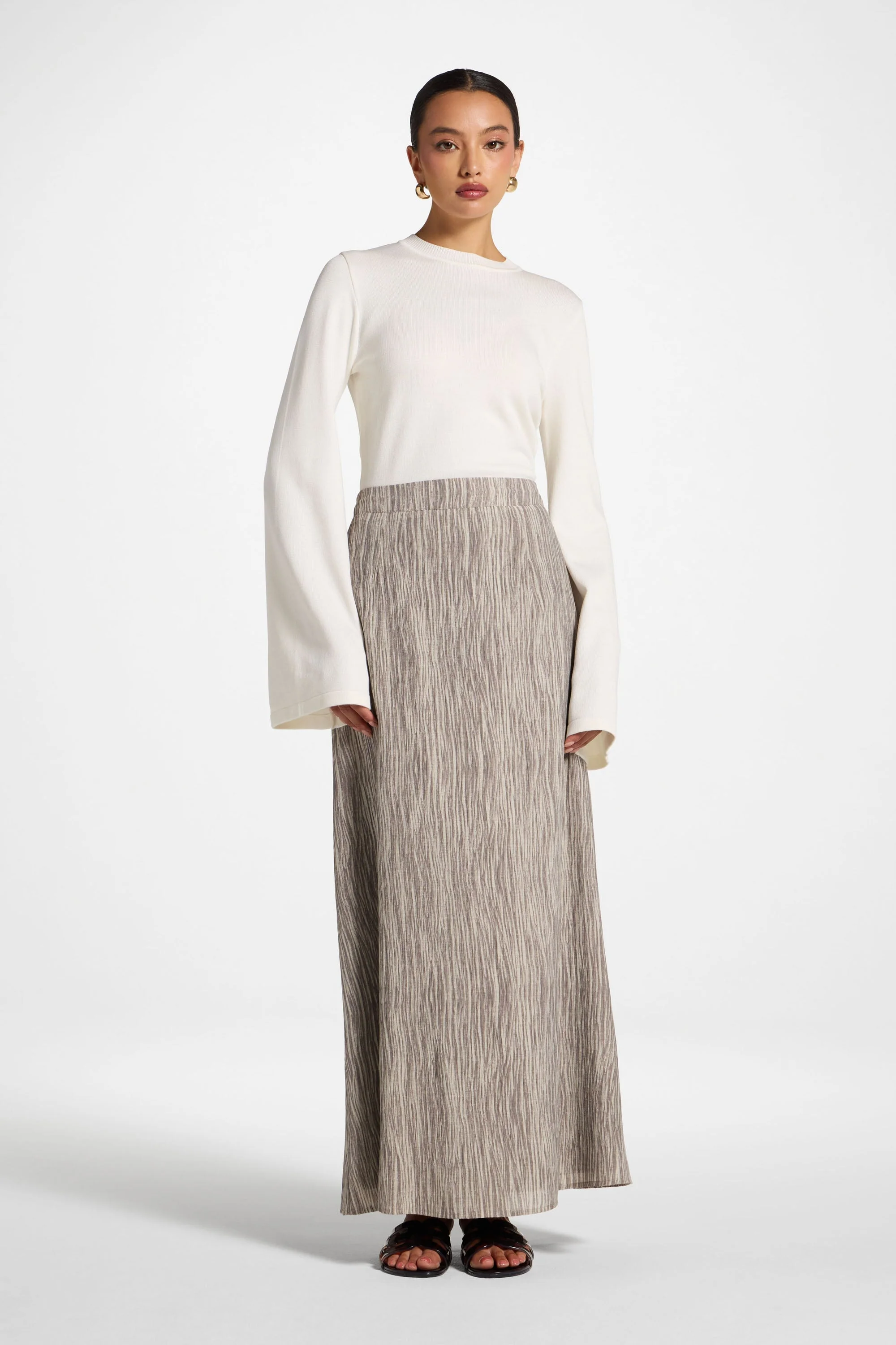 Printed Maxi Skirt - Taupe - Image 3