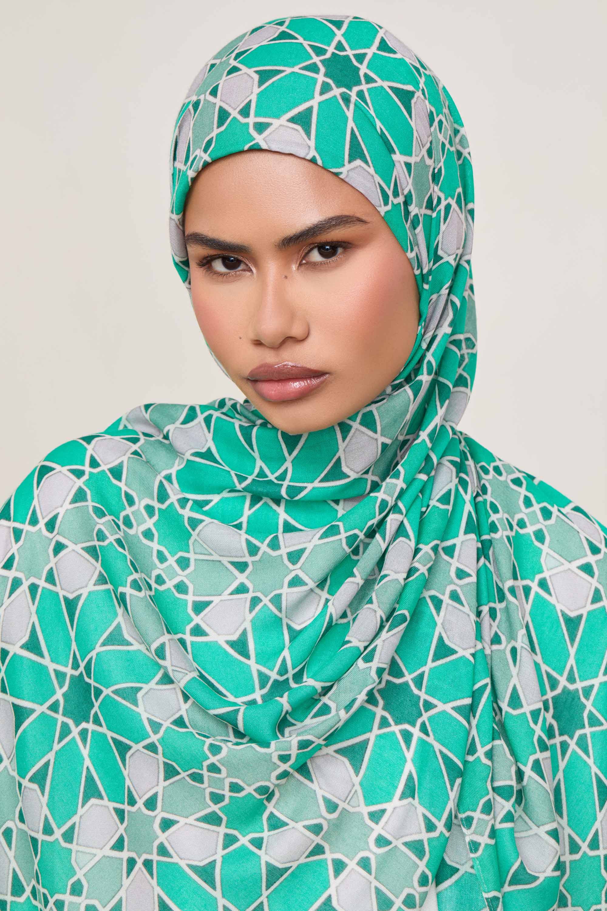 Printed Modal Hijab - Emerald Mosaic - Image 3