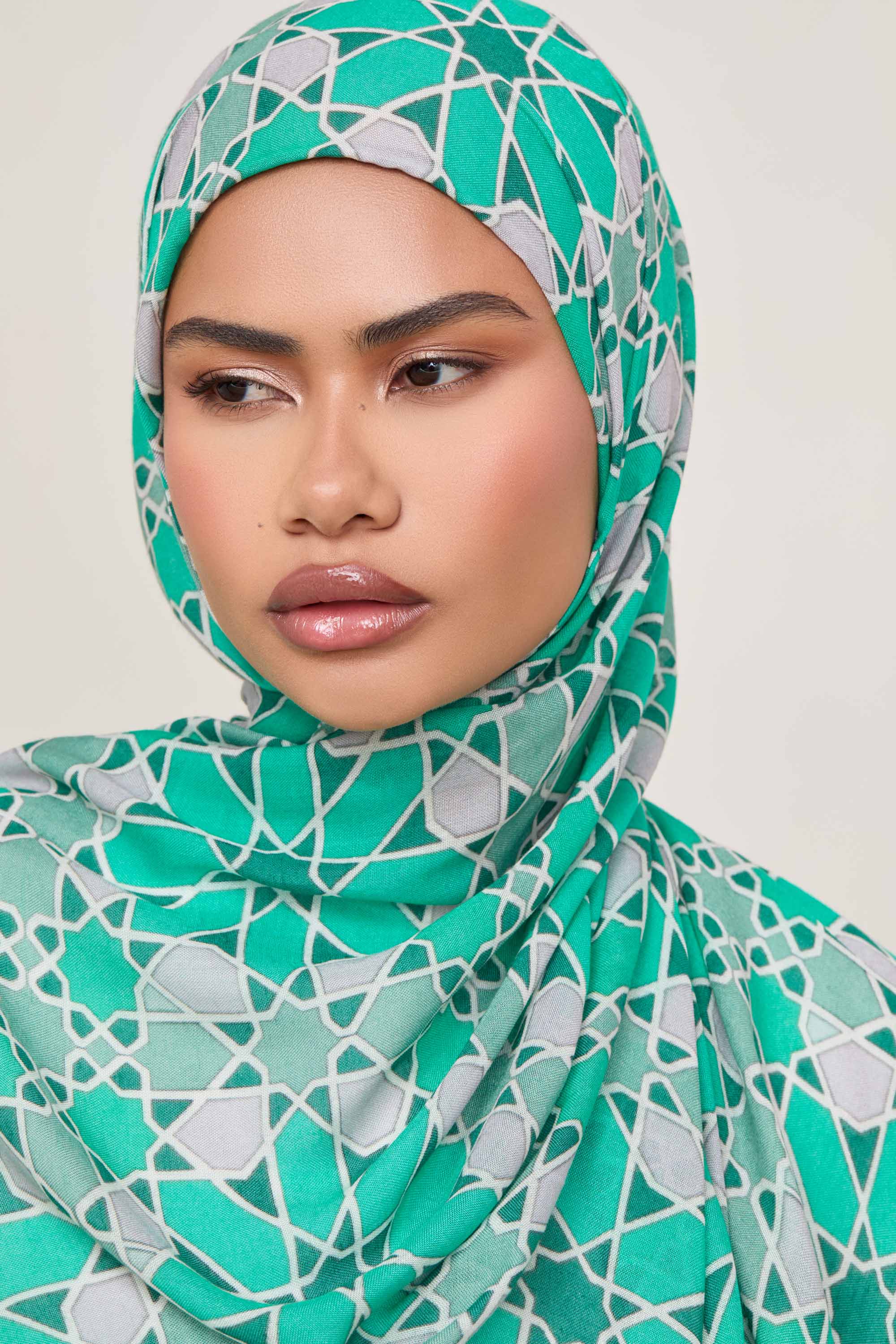 Printed Modal Hijab - Emerald Mosaic - Image 4
