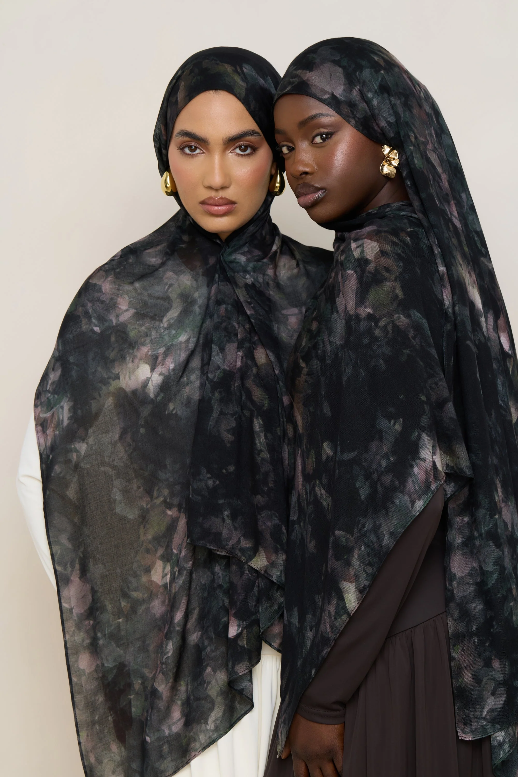 Printed Modal Hijab - Midnight Flora - Image 3