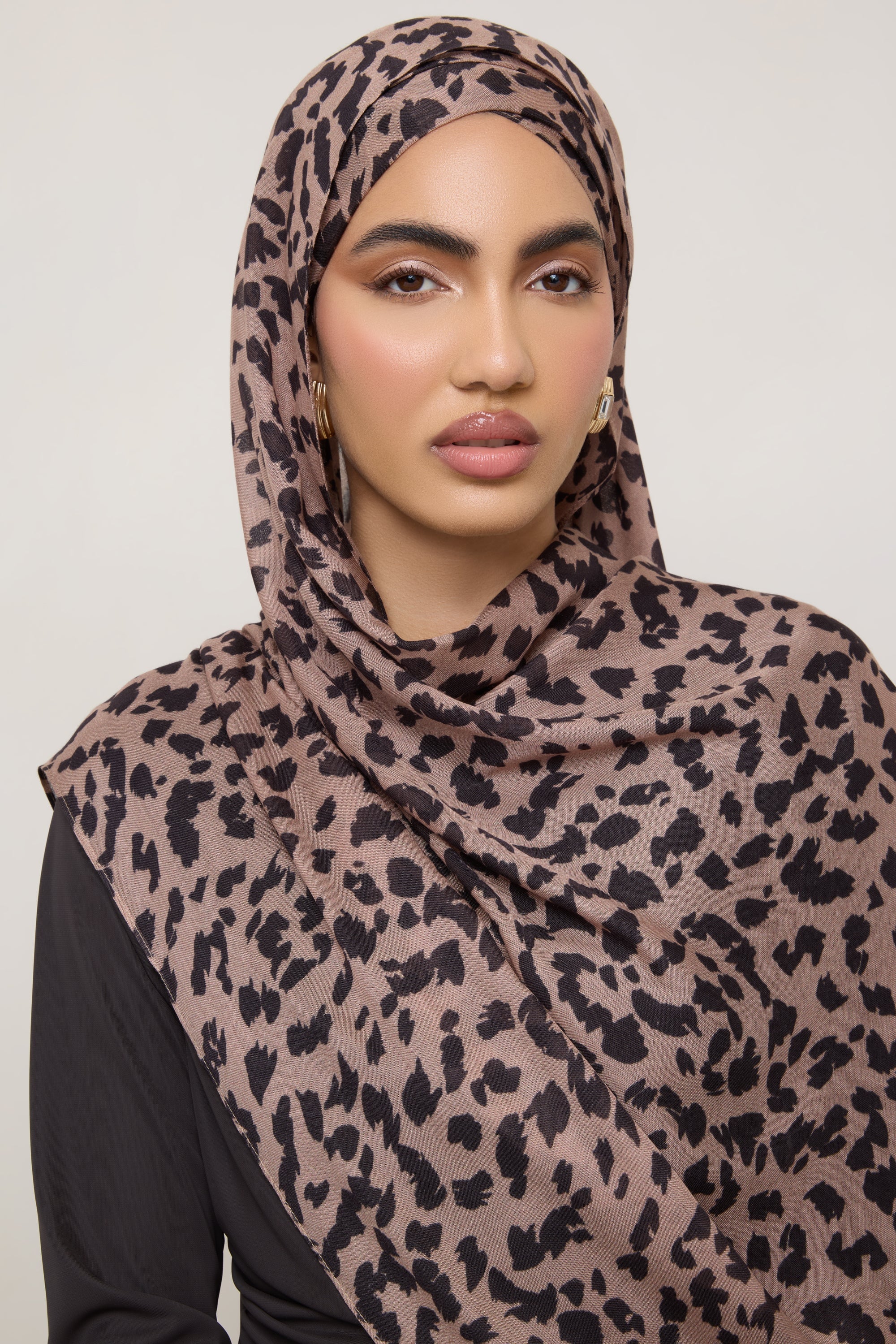 Printed Modal Hijab - Mocha Leopard - Image 10