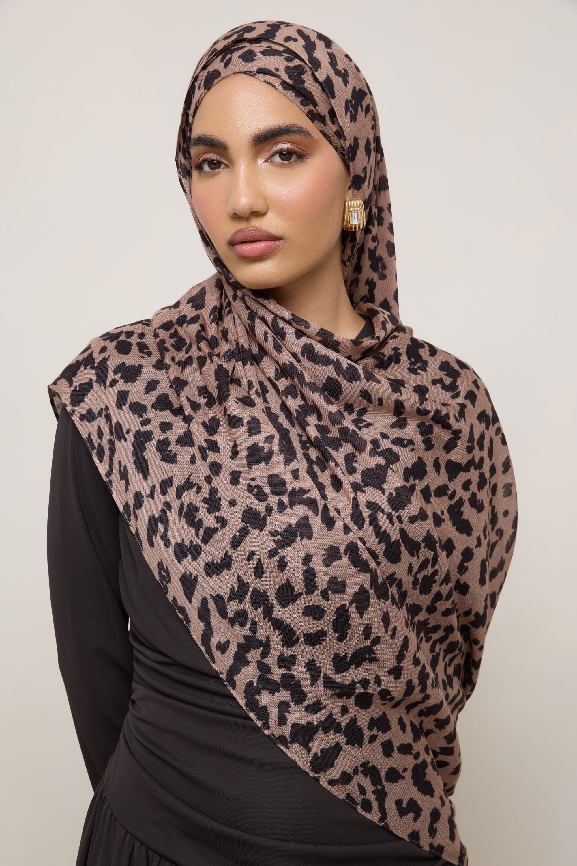Printed Modal Hijab - Mocha Leopard - Image 6