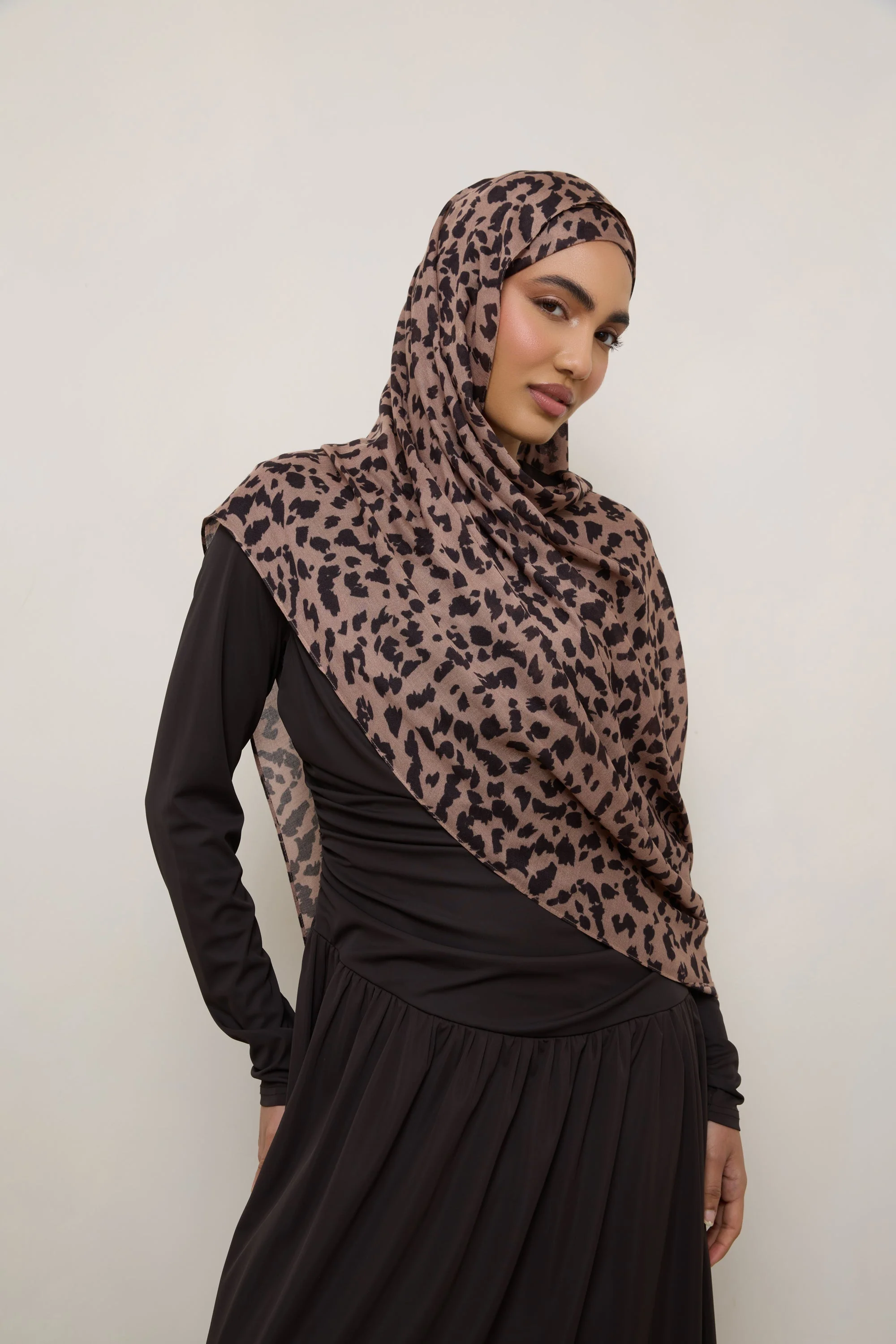 Printed Modal Hijab - Mocha Leopard - Image 8