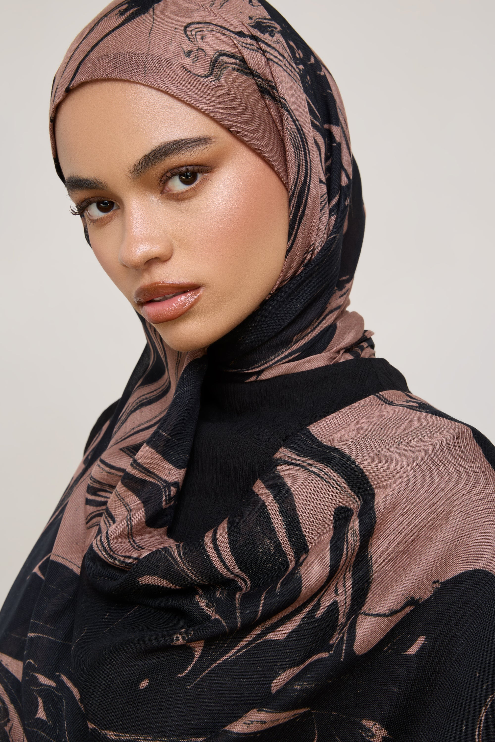 Printed Modal Hijab - Mocha Swirl - Image 2