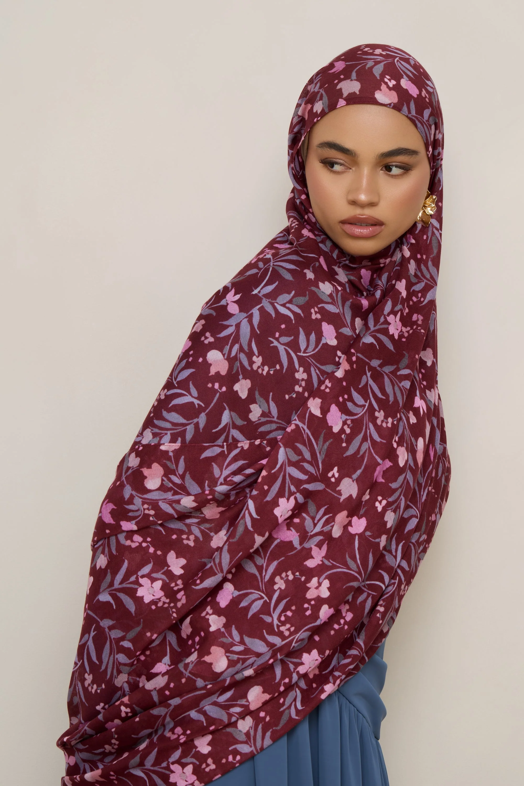 Printed Modal Hijab - Mulberry Bloom - Image 3