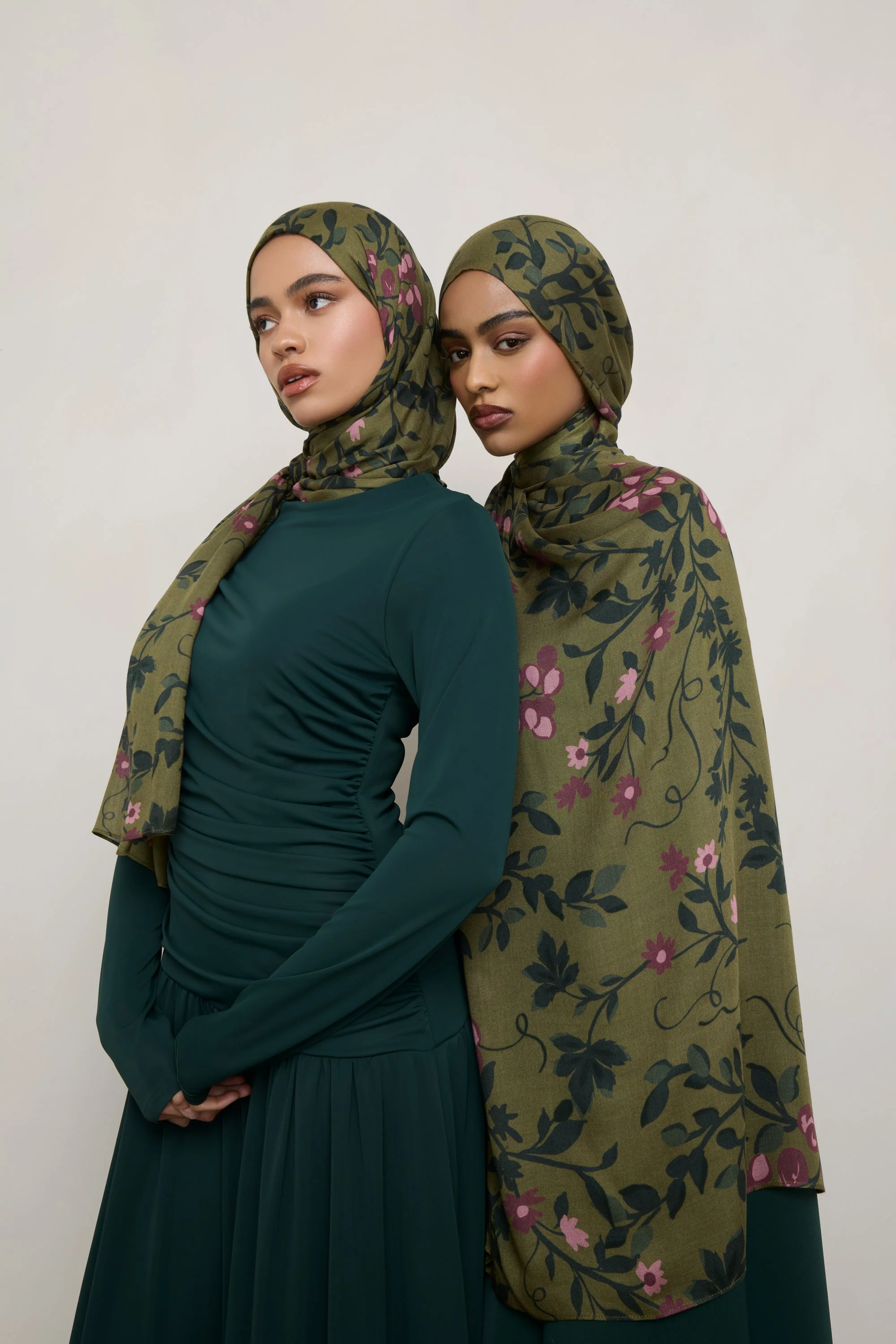 Printed Modal Hijab - Olive Rose - Image 2
