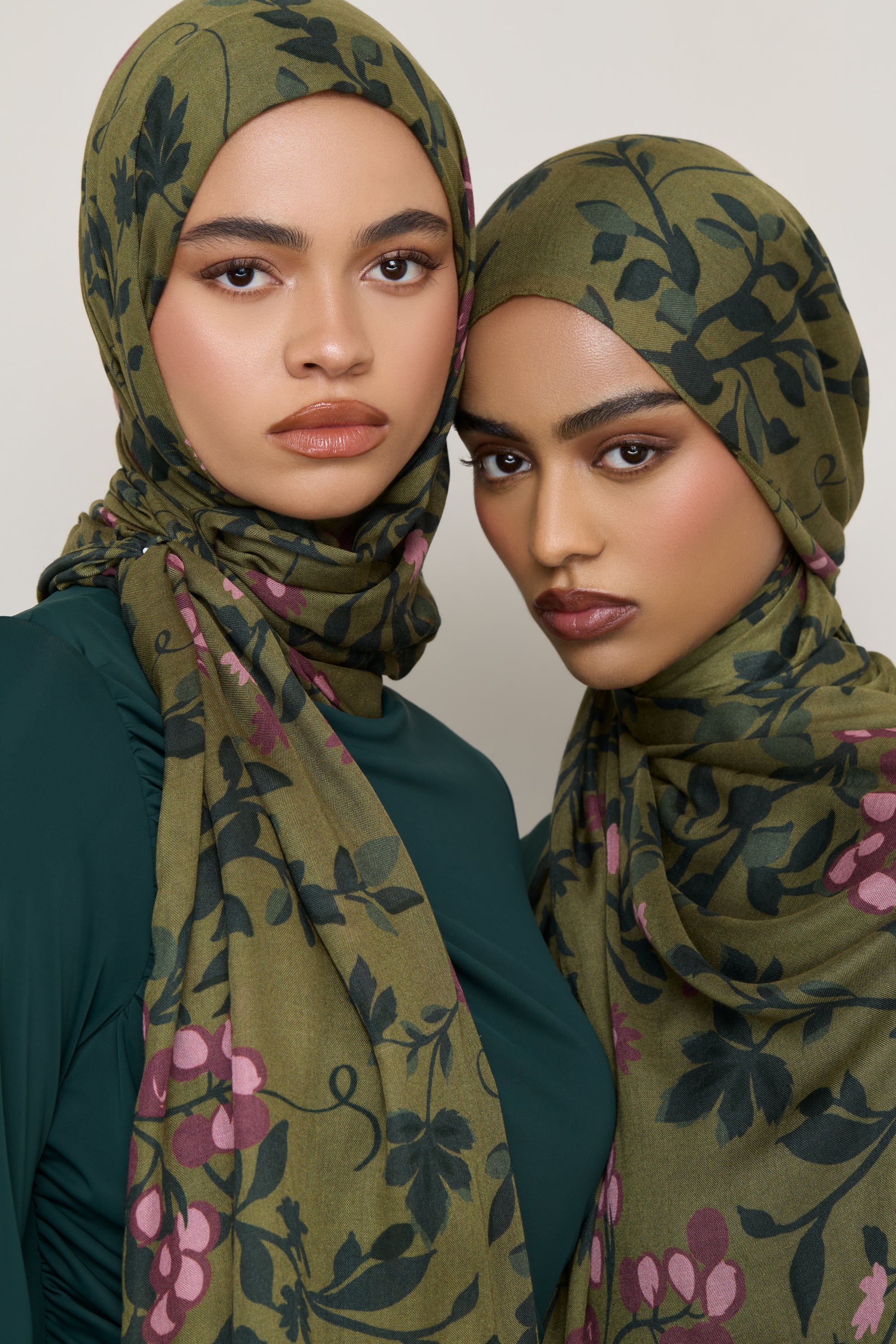 Printed Modal Hijab - Olive Rose - Image 4