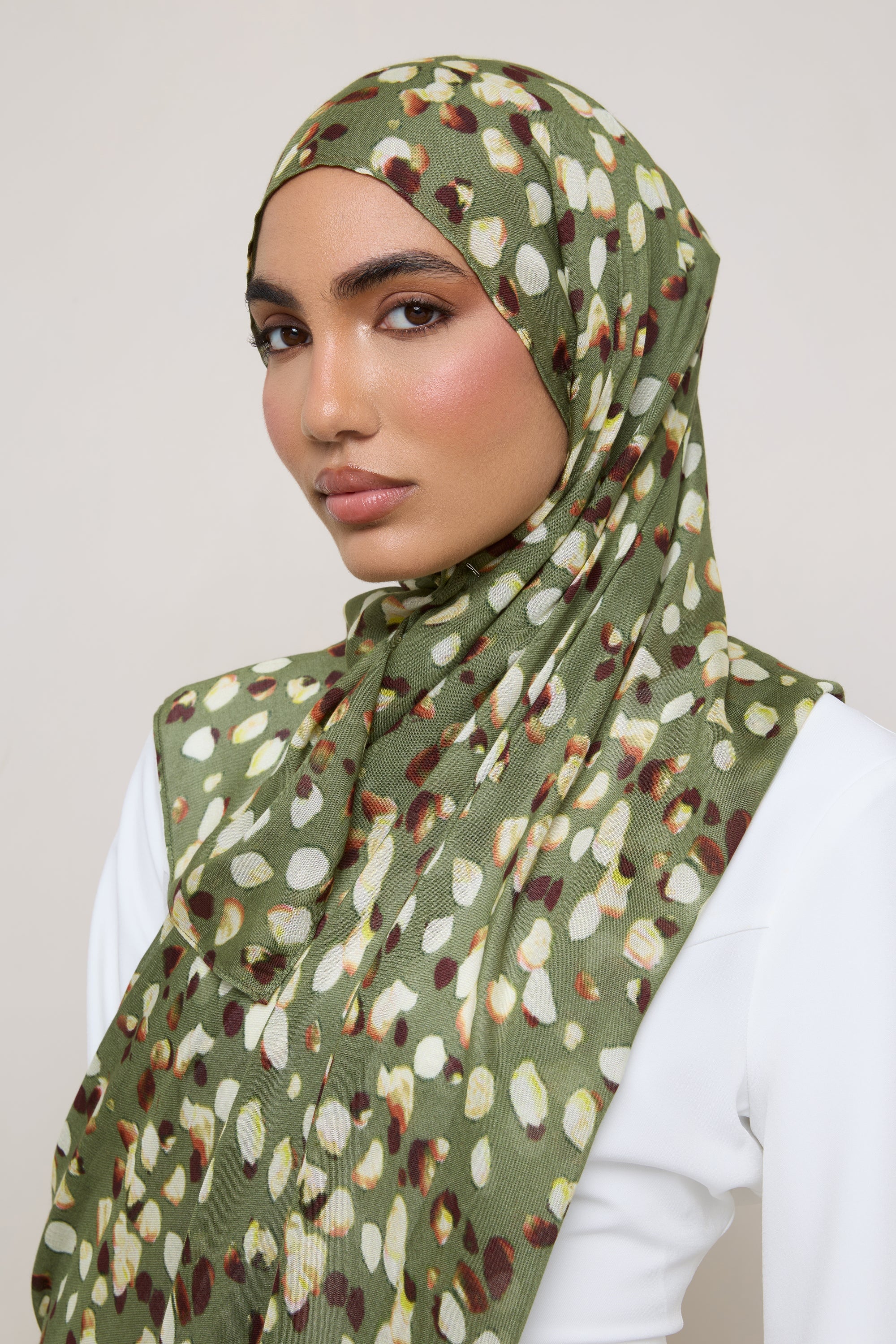 Printed Modal Hijab - Olive Sauvage