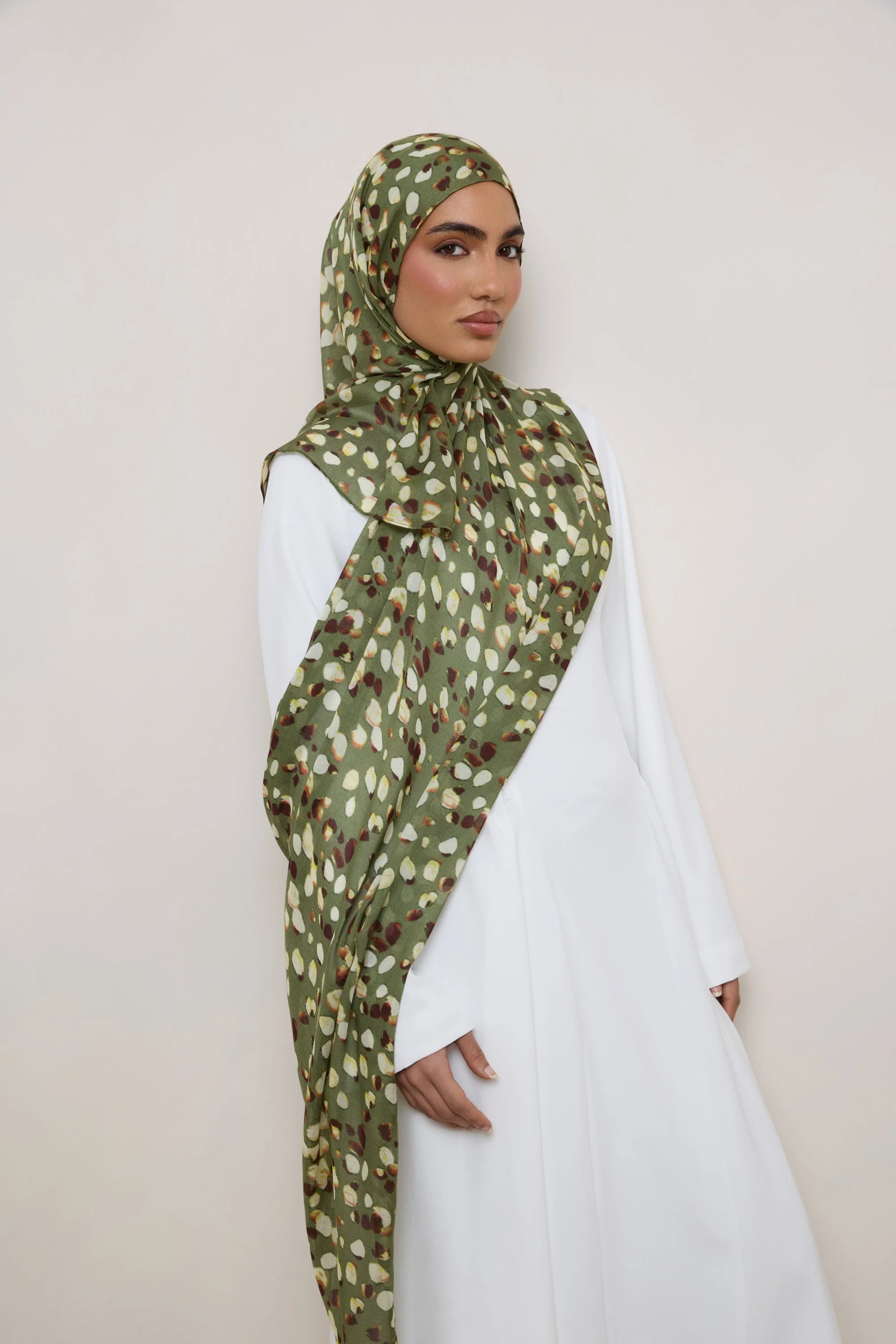 Printed Modal Hijab - Olive Sauvage - Image 2